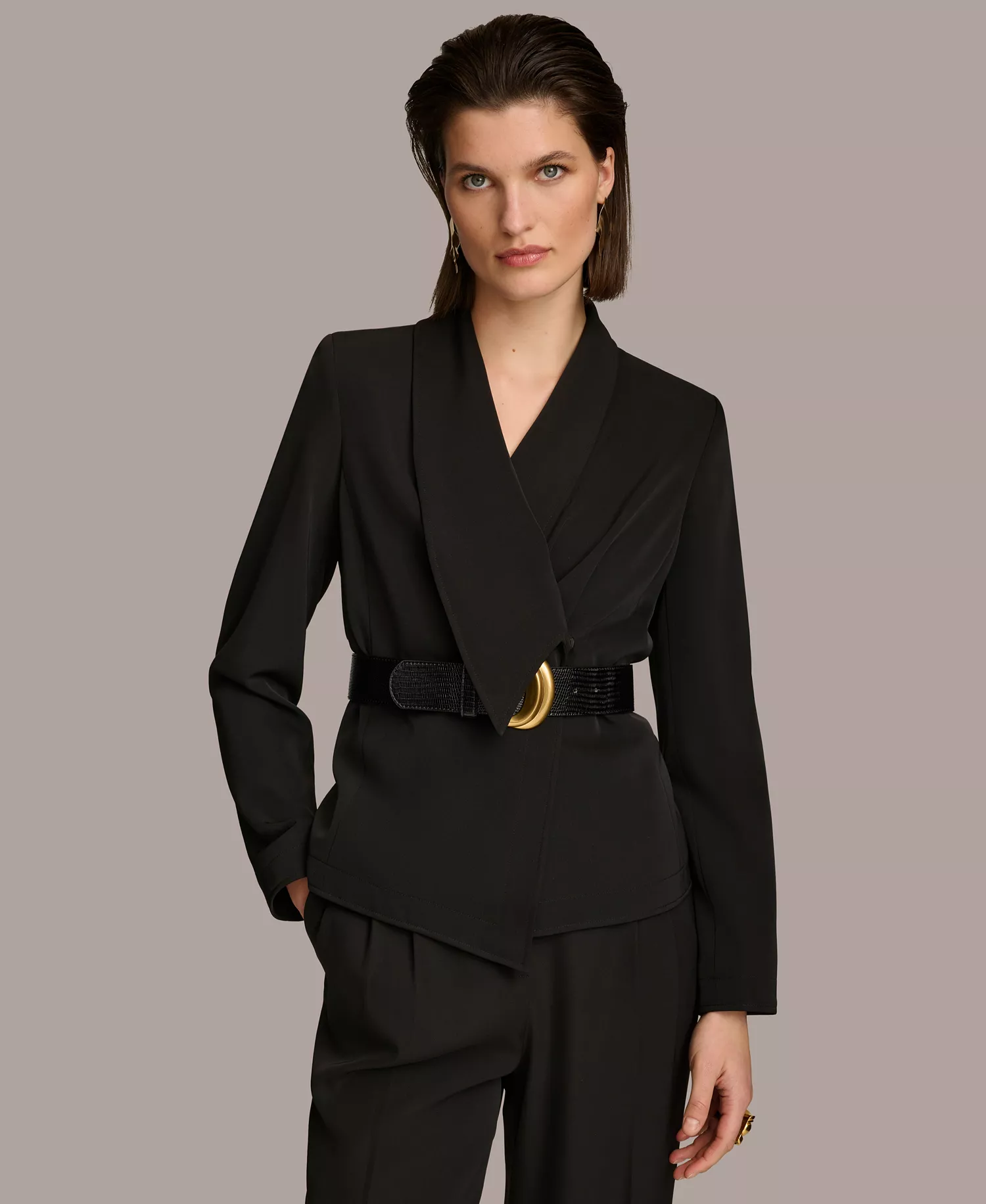 Donna Karan Women's Shawl-Collar Belted Blazer - Black - 0