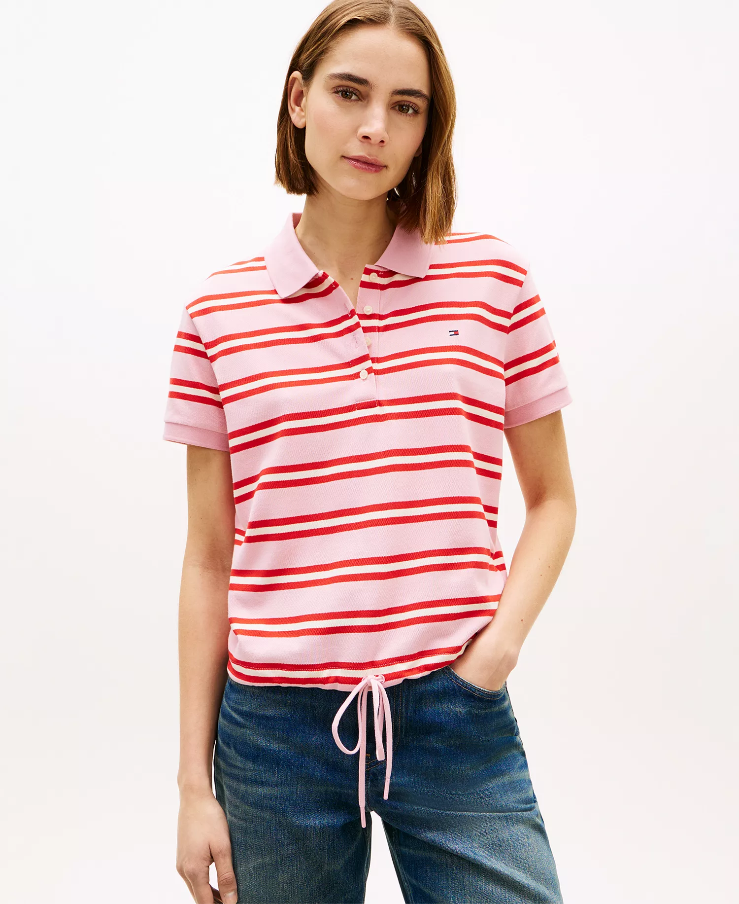 Women's Modern Short-Sleeve Polo T-Shirt - Poppy Stripe - L