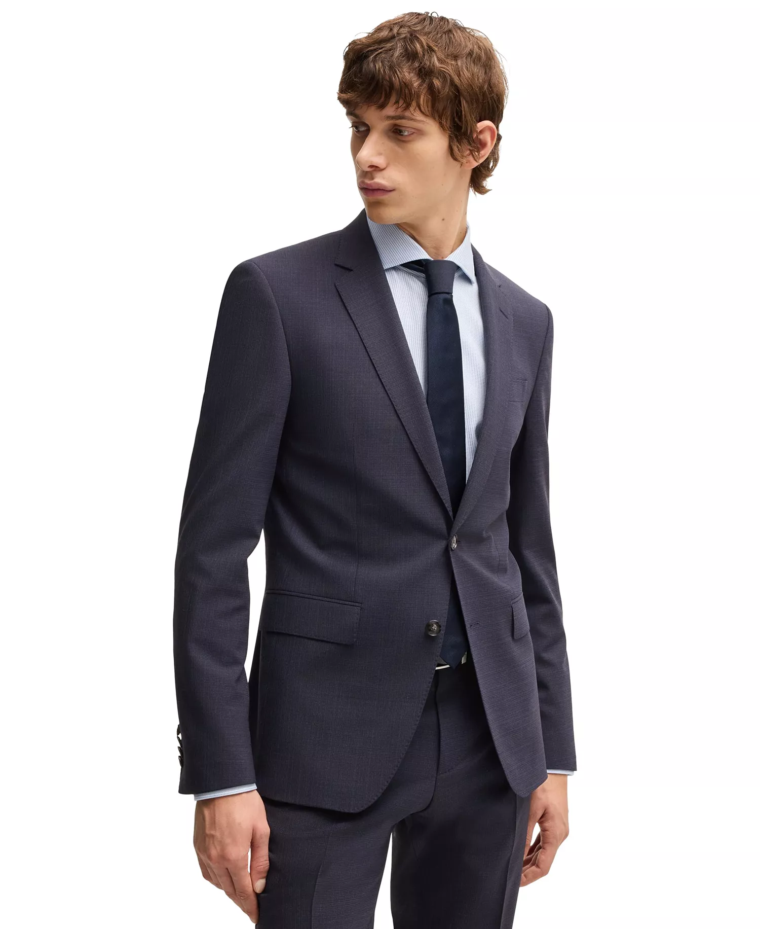 Men's Micro-Patterned Stretch Cloth Slim-Fit Suit - Dark Blue - 40R
