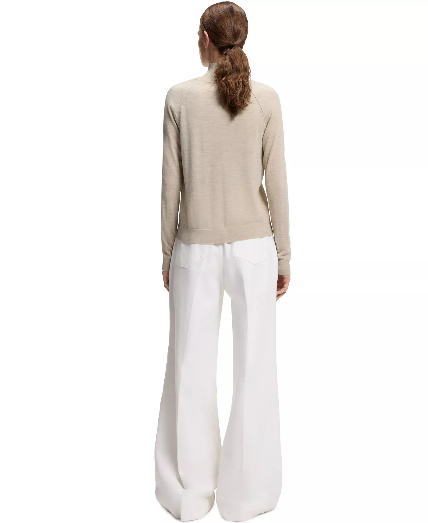 BOSS by Women's Extra-Fine Merino Wool Button-Up Cardigan Sweater - Open White - L