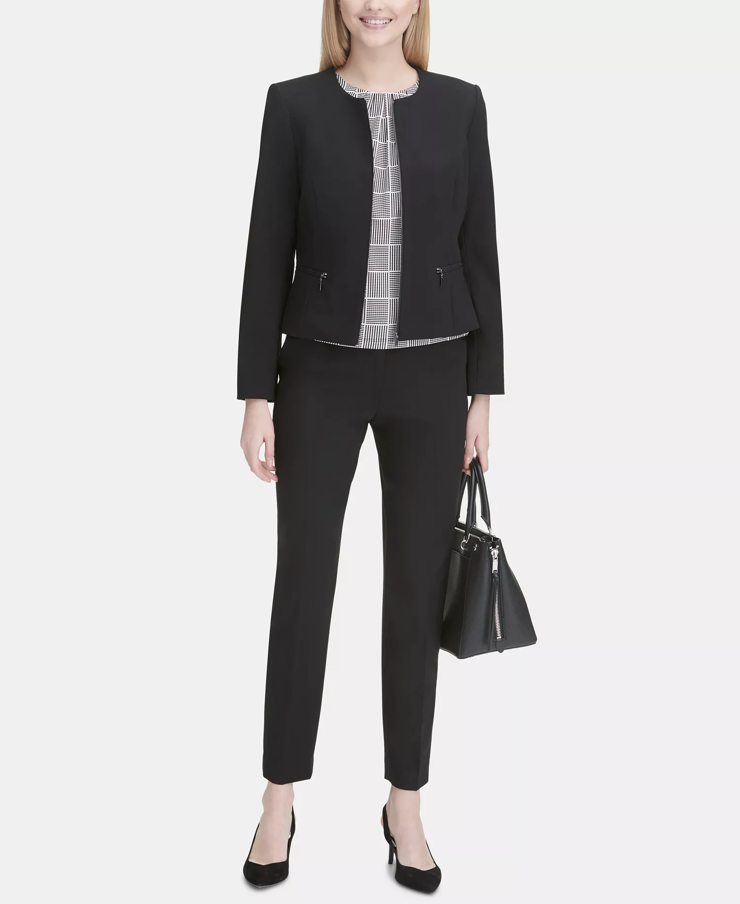 Collarless Blazer - Black - 0