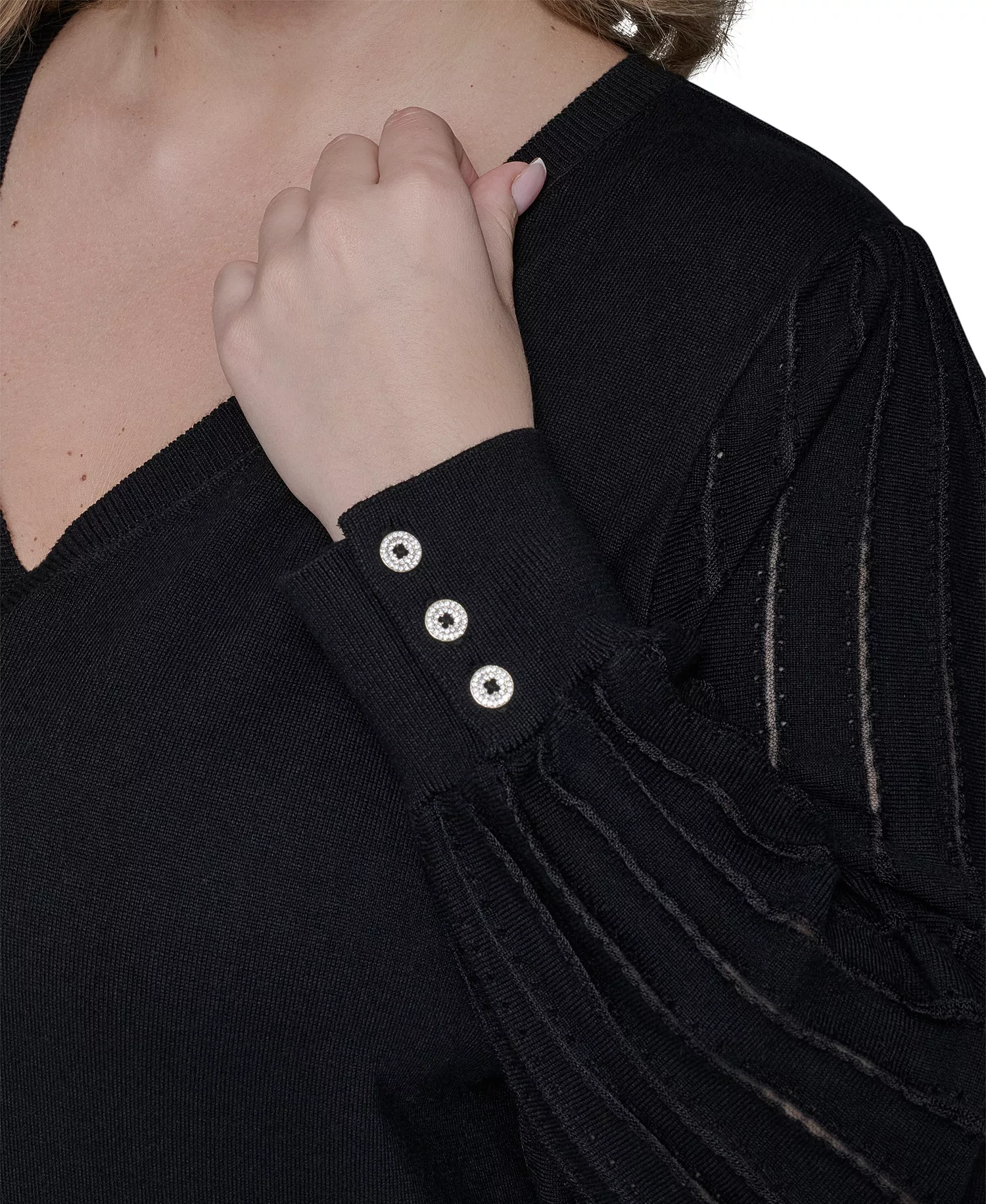 Women's Plus Size V-Neck Long-Sleeve Sweater - Black - 0X