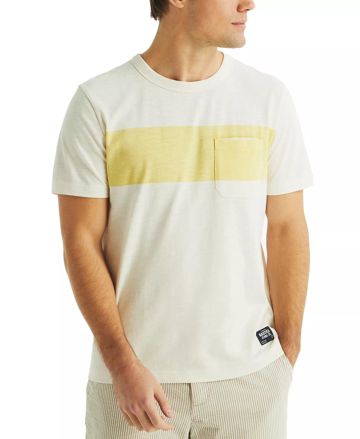 Men's Short Sleeve Chest Stripe Crewneck T-Shirt - White Cap - 2XL