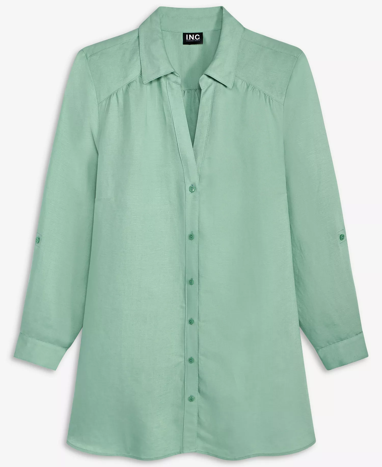 Plus Size Linen-Blend Tunic, Exclusively at Macy's - Faded Moss Green - 0X