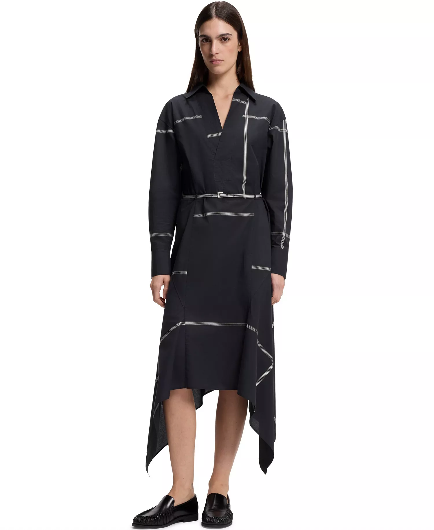 BOSS by Women's Cotton Canvas Collared Shirt Dress - Dark Blue - 10