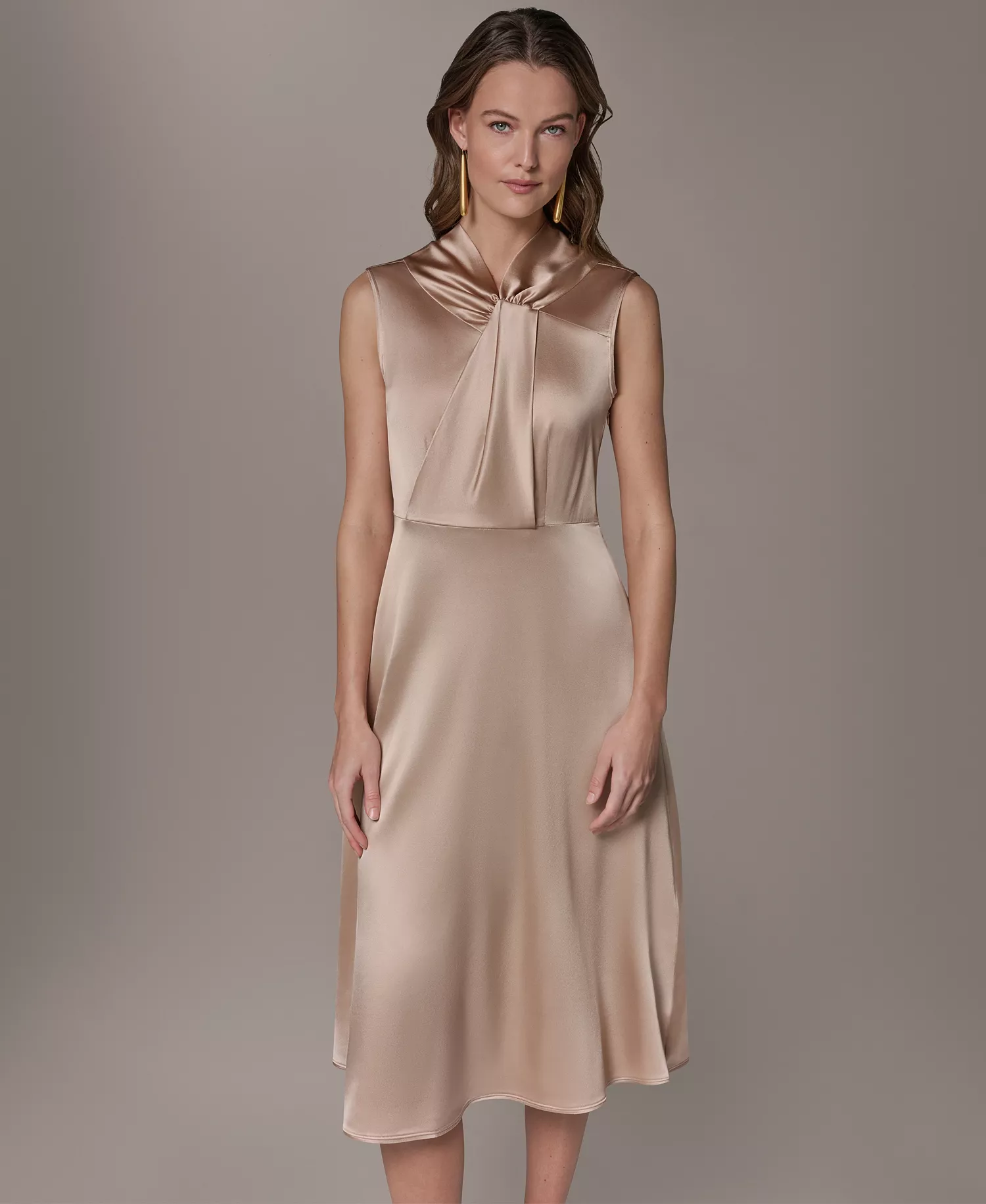 Women's Silk Mock Neck A-Line Dress - Snow Petal - 10