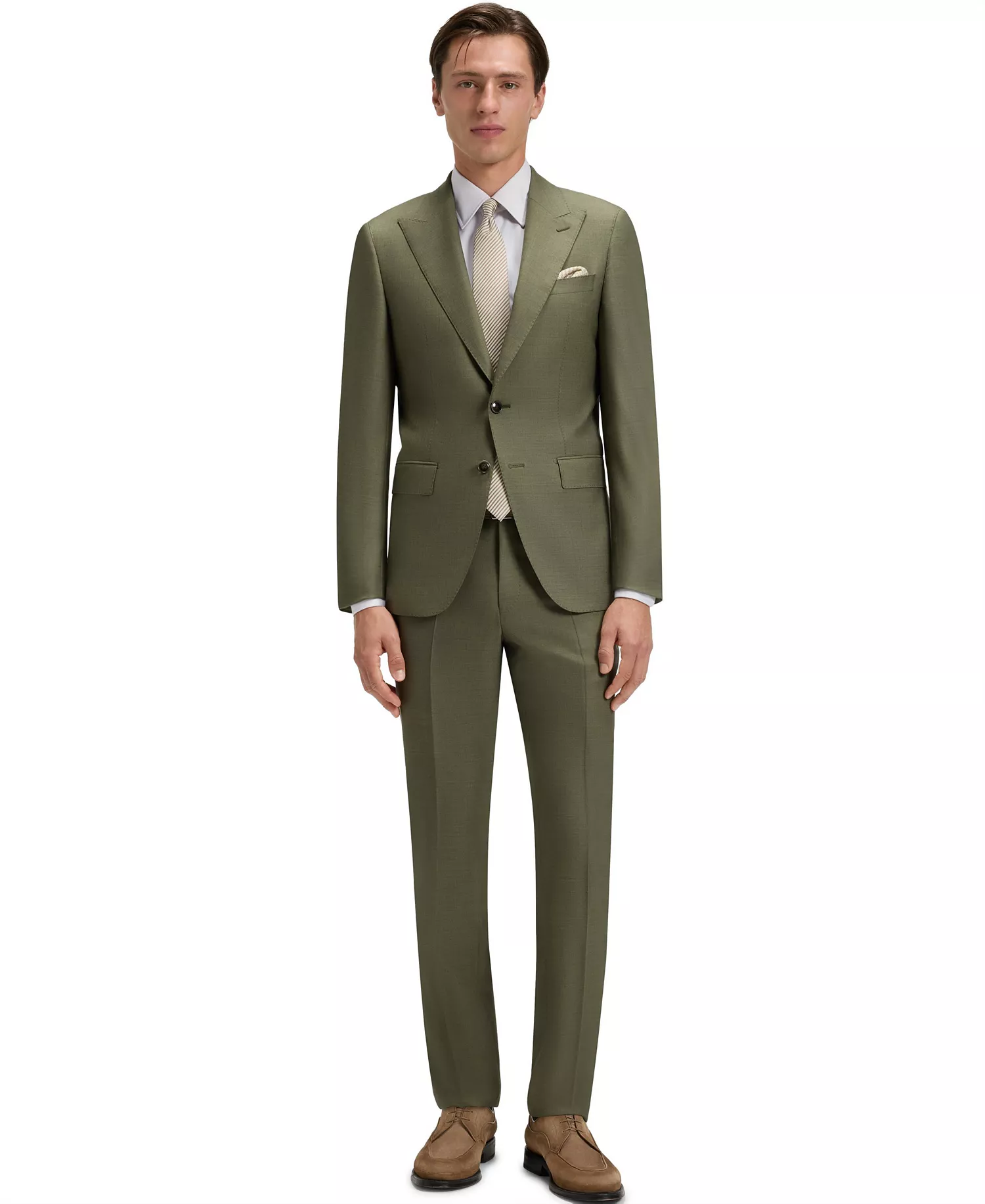 Men's Italian-Made Cotton Blend Dress Shirt - Dark Beige - 15.5