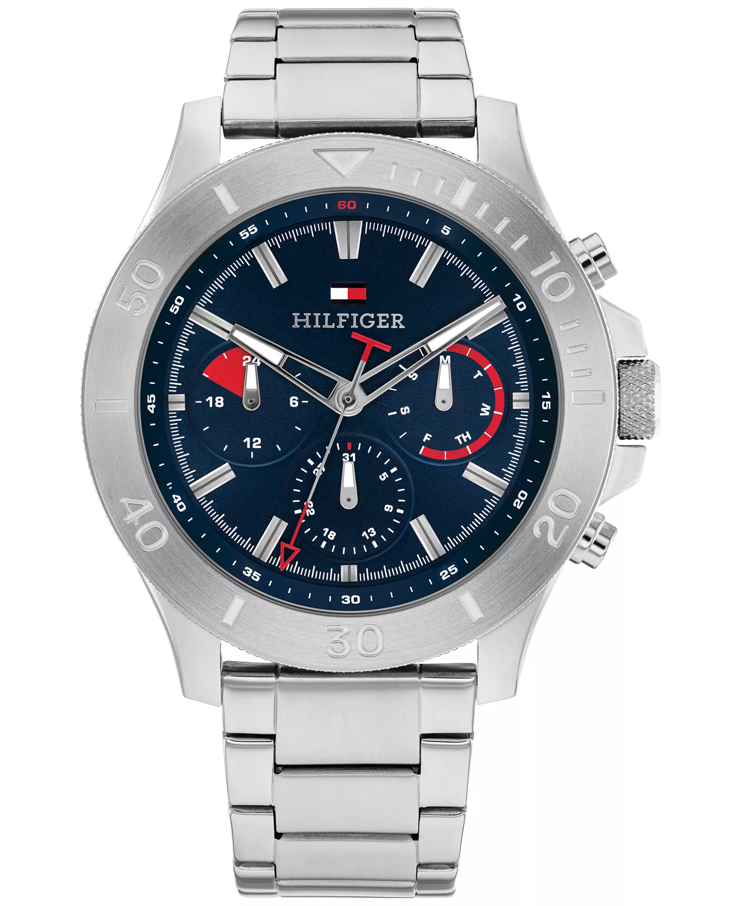 Men's Quartz Silver Stainless Steel Watch 46mm - Blue - No Size