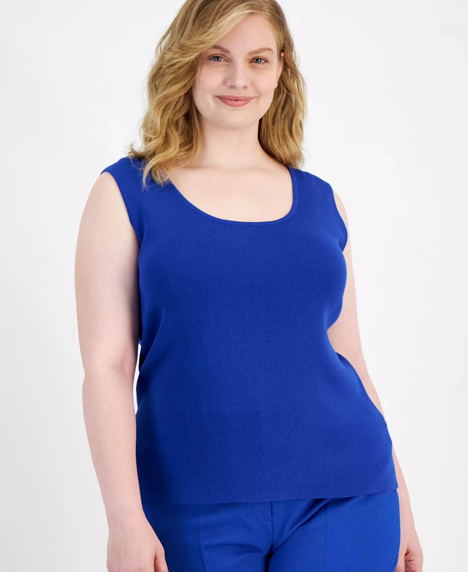 Plus Size Scoop Neck Sleeveless Sweater - New Royal - 3X