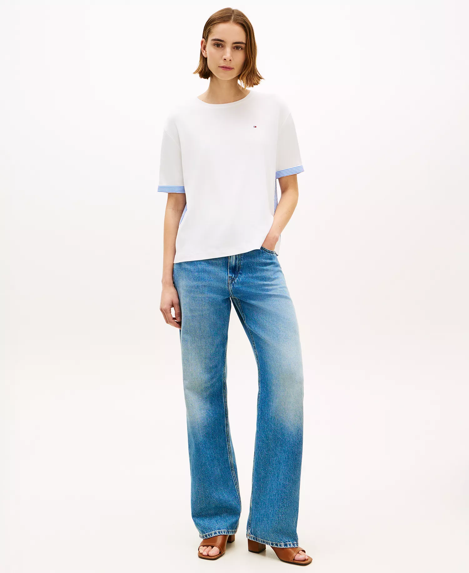 Women's Rib Mixed Media Back Short-Sleeve T-Shirt - Ecru - L