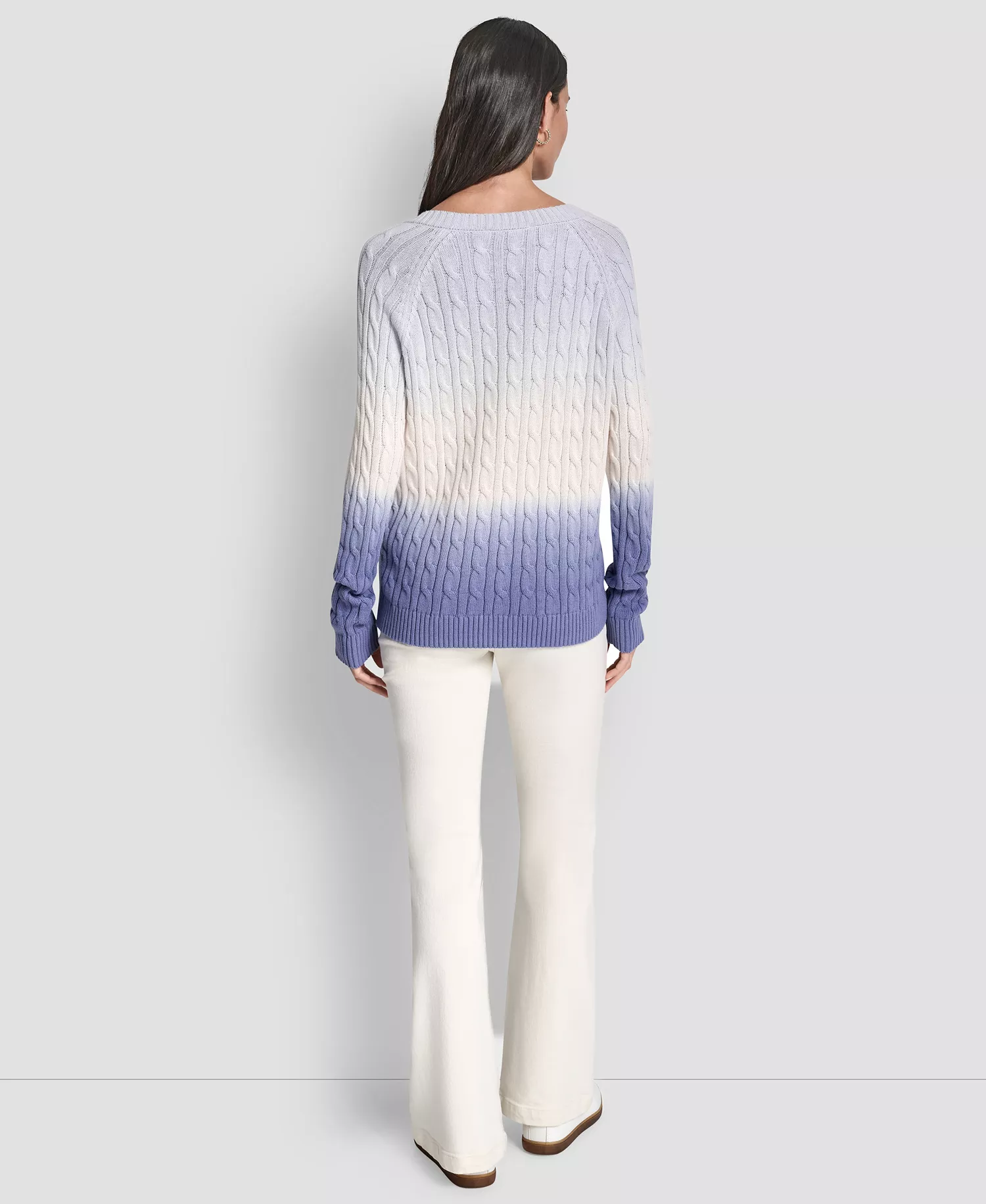 Women's Deep Dye V-Neck Cable Sweater - Frost Blue Combo - L