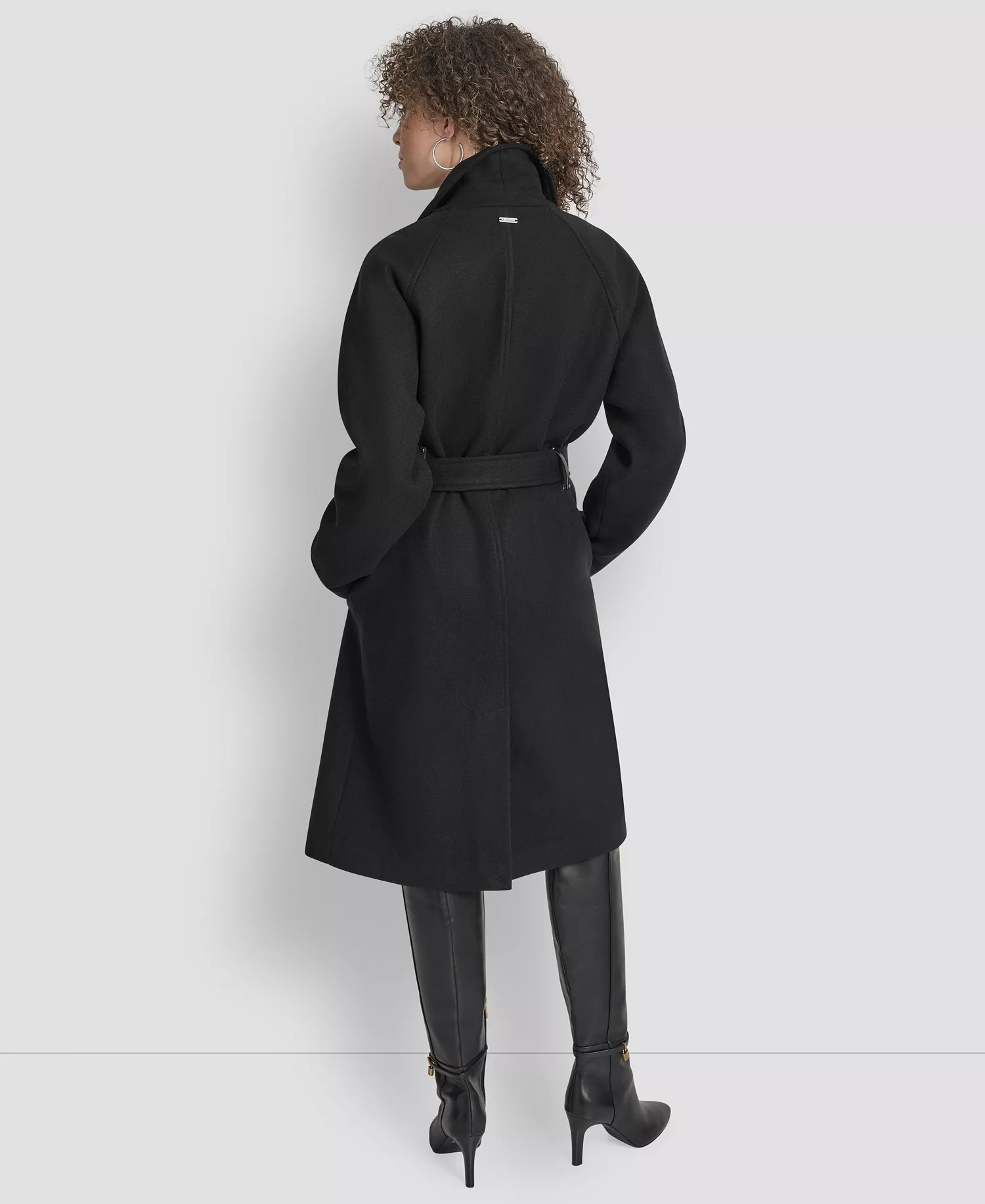 Women's Belted Notch Collar Coat - Black - L