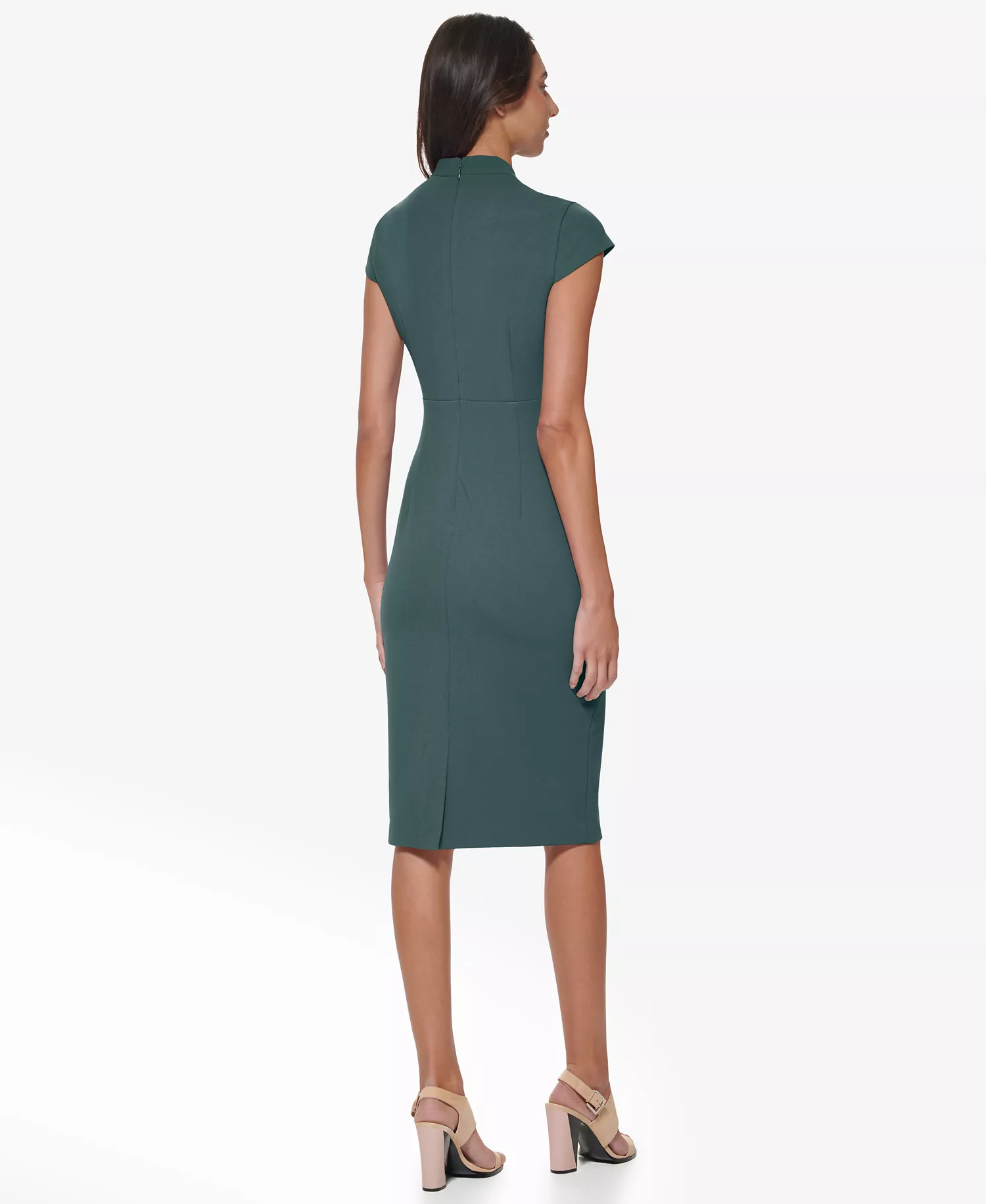 Women's Scuba Crepe Split V-Neck Sheath Dress - Sequoia - 10
