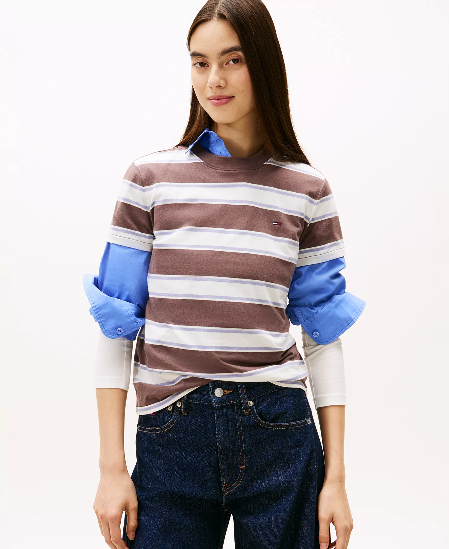 Women's Flag Jersey Crewneck T-Shirt - Black Walnut / Multi Stripe - S
