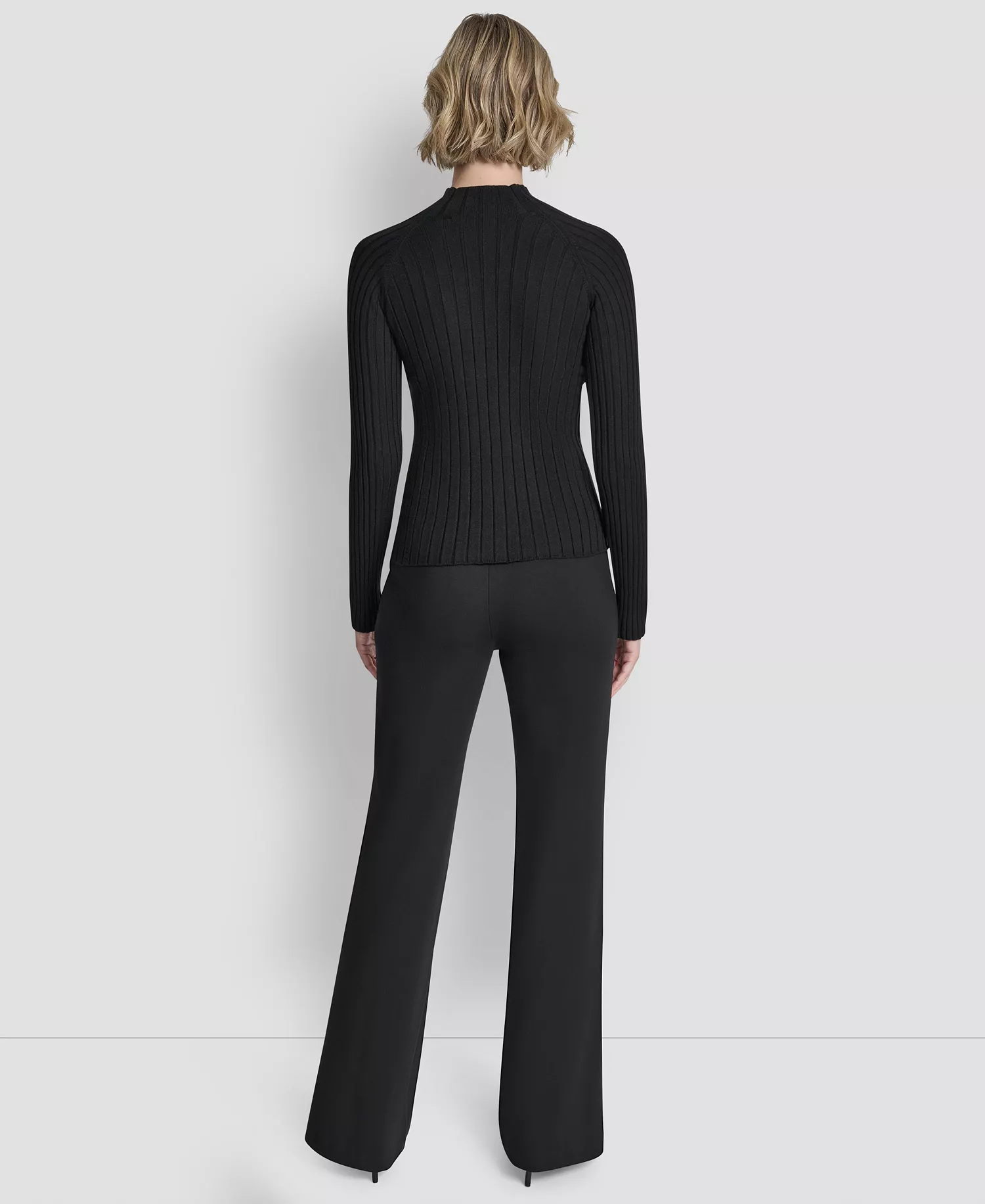 Women's Long-Sleeve Cord Detail Rib Sweater - Black - L