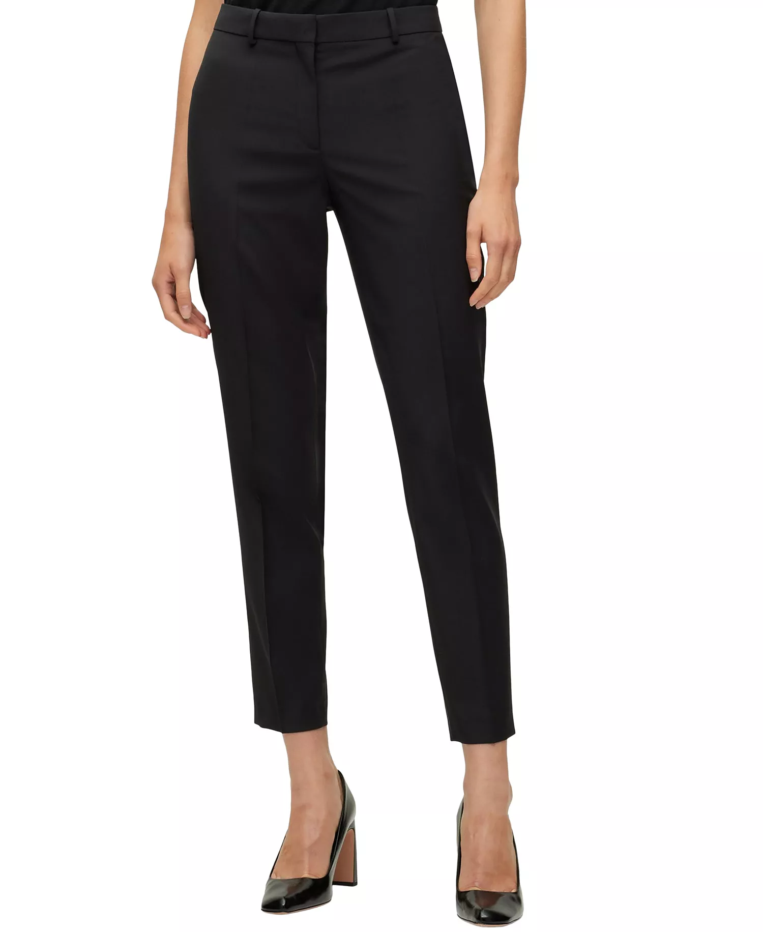 Women's Wool Regular-Fit Cropped Pants - Black - 2