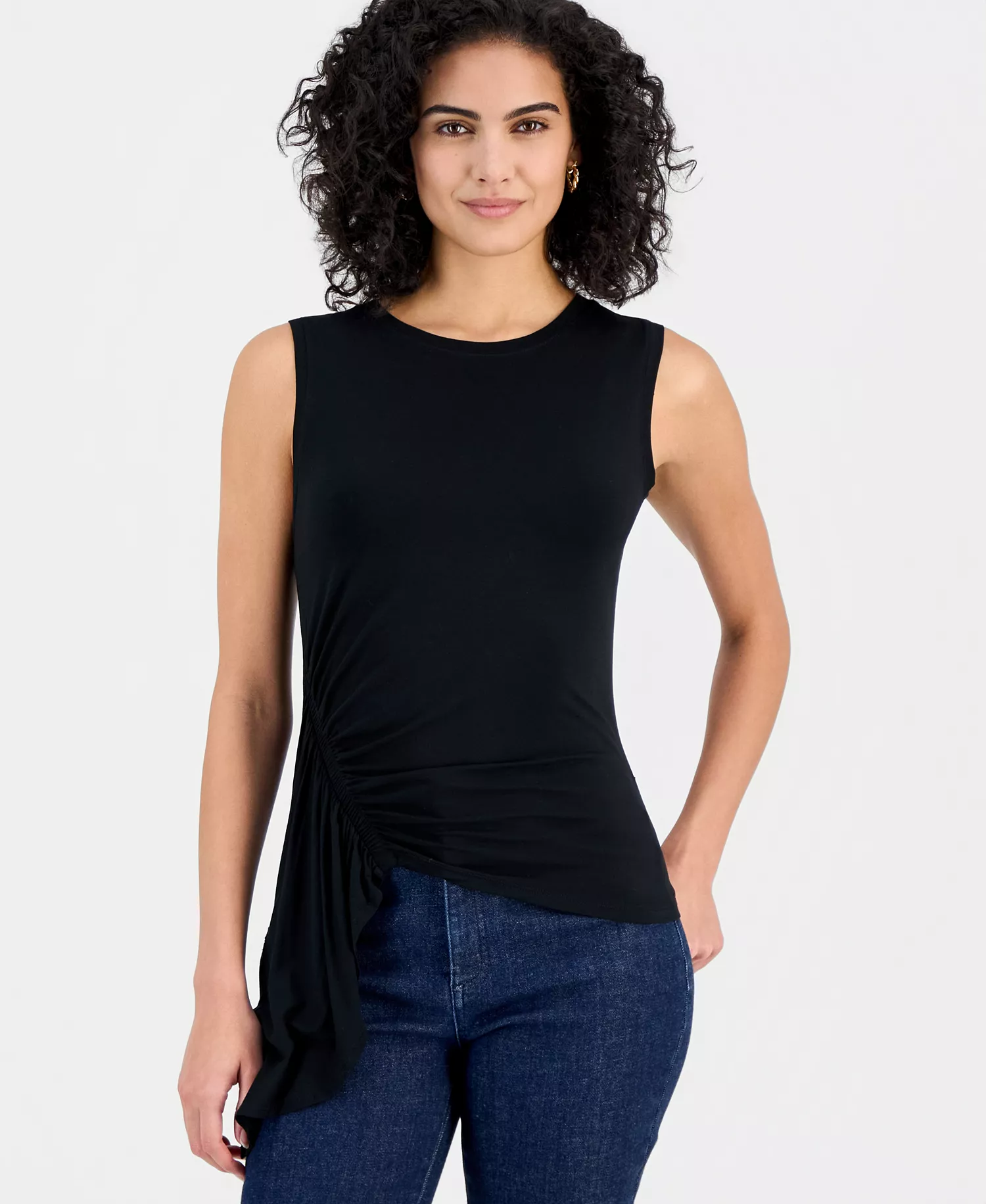 Women's Luxe-Layering Jersey Draped Sleeveless Top, Macy's Exclusive - Deep Black - L