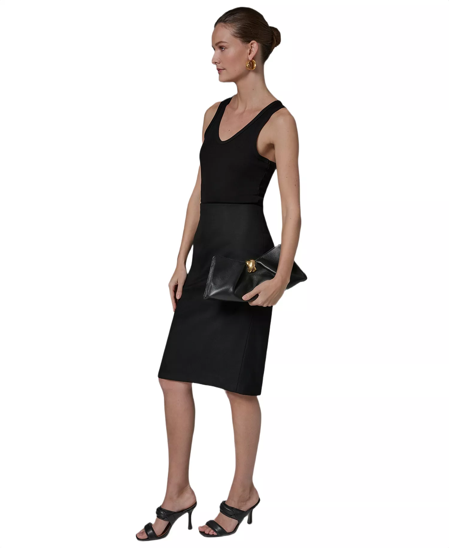 Cashmere Woven Medium Clutch Shoulder Bag - Black/Gold - ONE SIZE