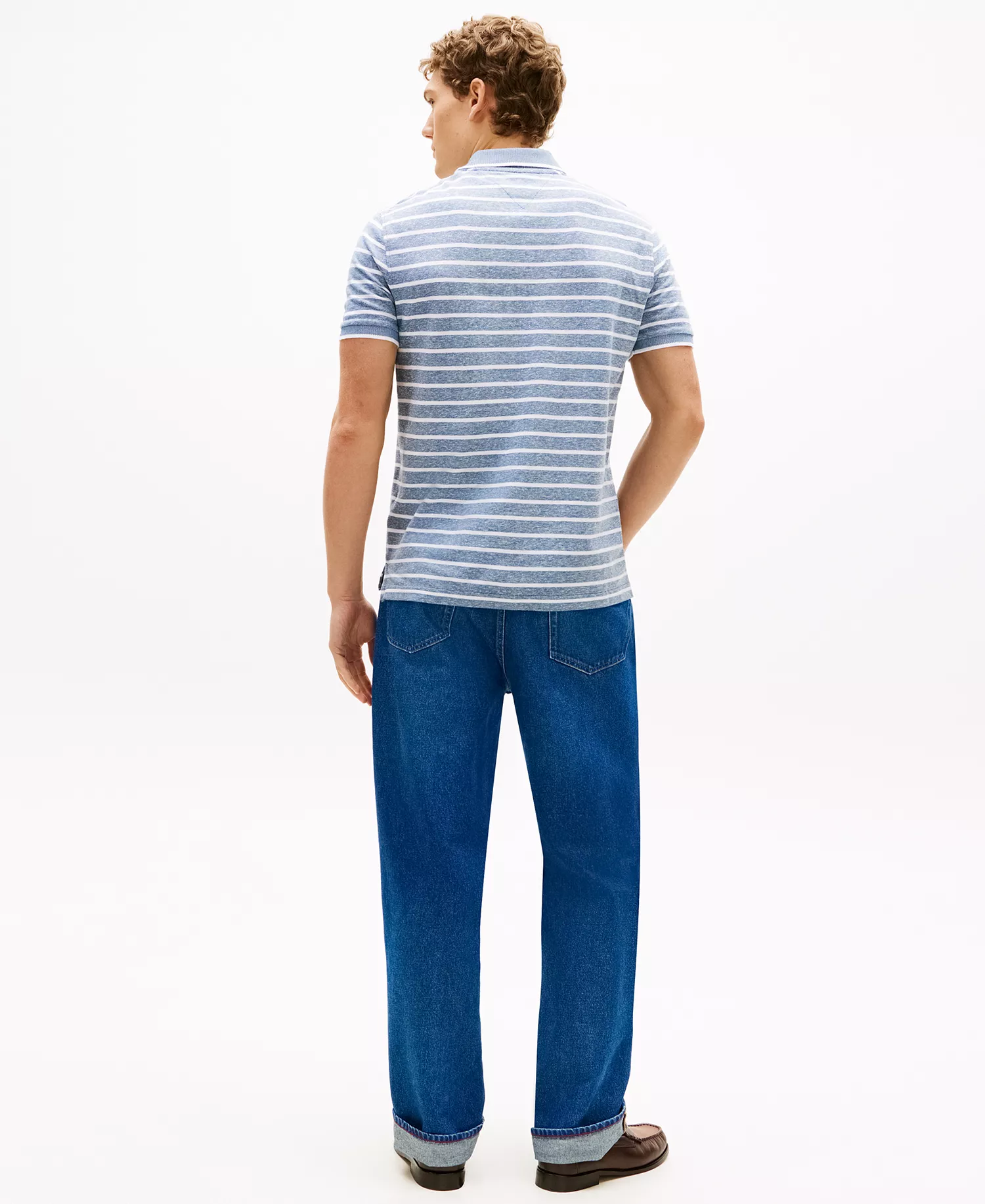 Men's Regular-Fit Tipped Linen Polo Shirt  - Blue Jean / White - L