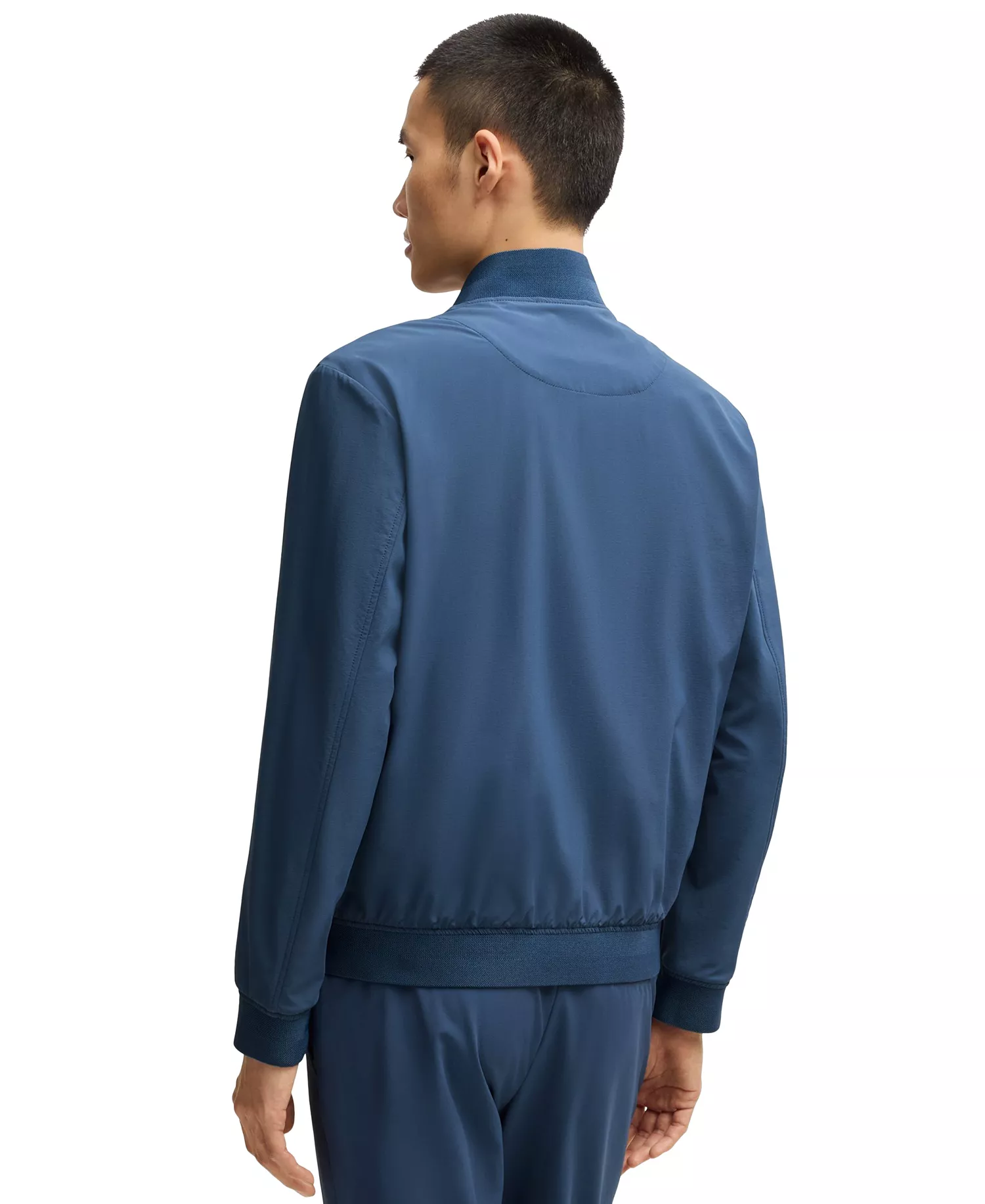 Men's Knitted Trim Slim-Fit Blouson Jacket - Open Blue - 38R