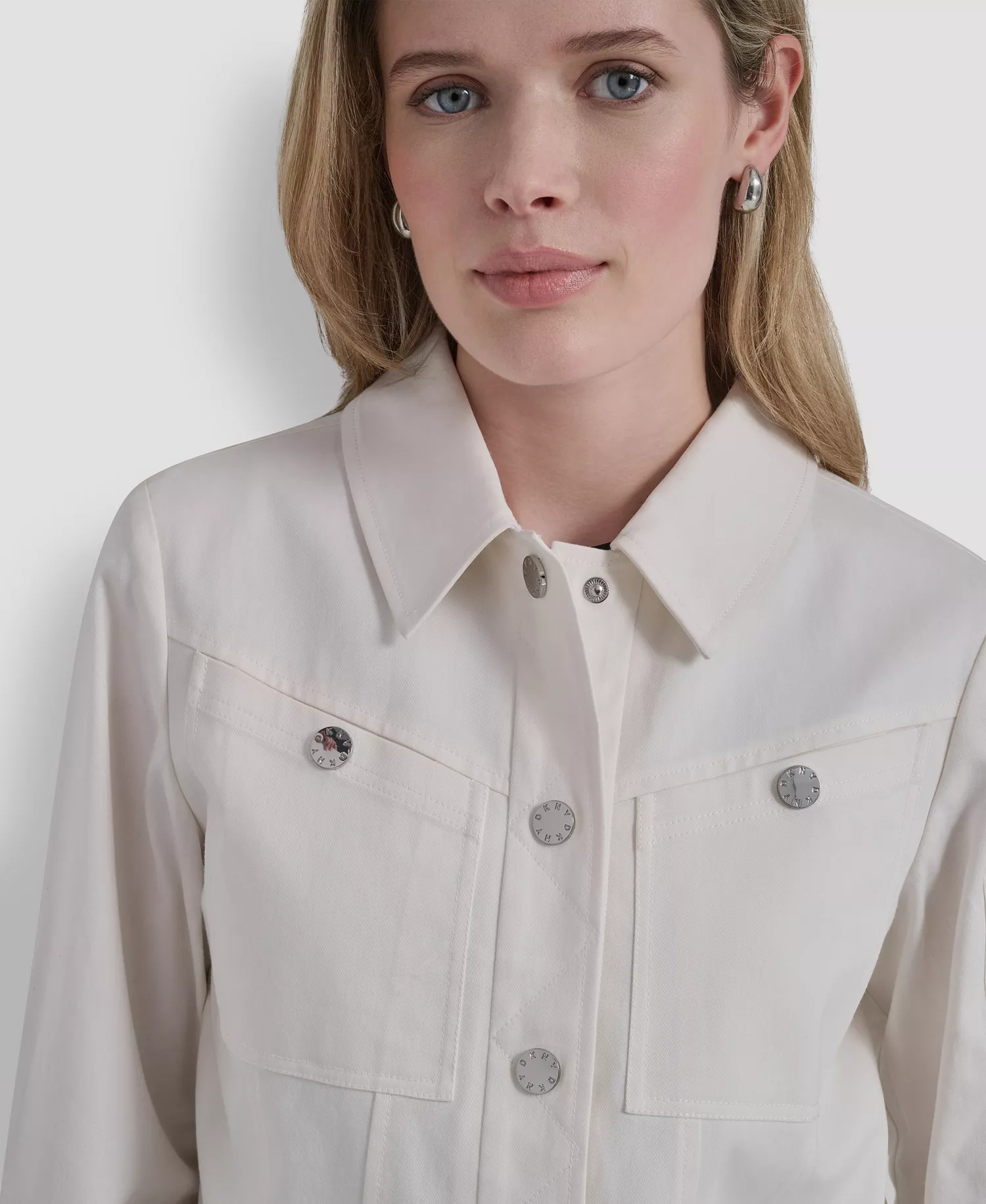 Women's Collared Twill Trucker Jacket - Ivory - L
