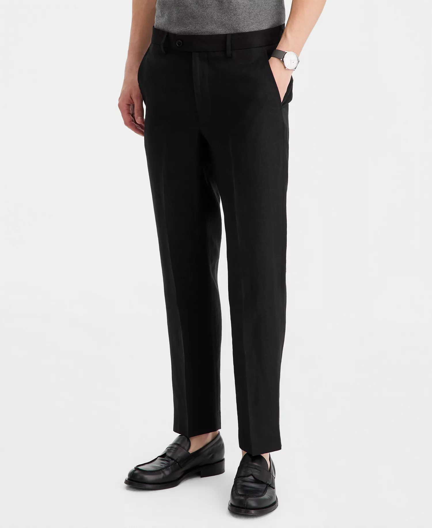 Men's Modern-Fit Linen Dress Pants - Black - 30 - 29