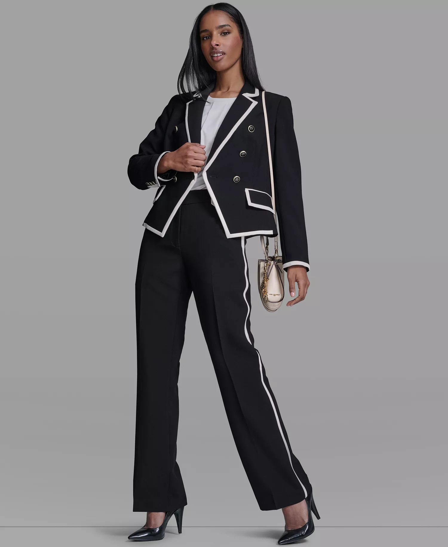 Women's Framed Notch-Collar Jacket - Black/Bisque - 0