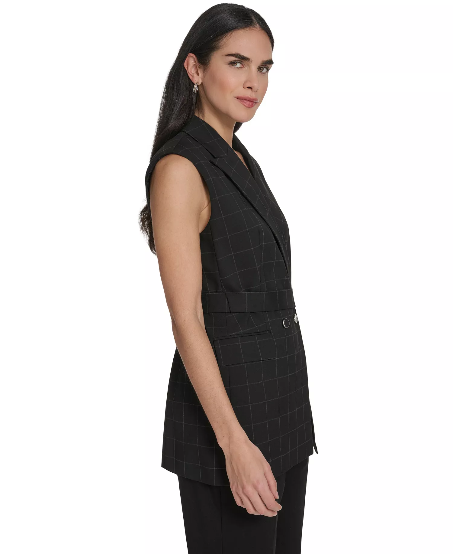 Women's Windowpane Tie-Waist Vest - Black/white - 0