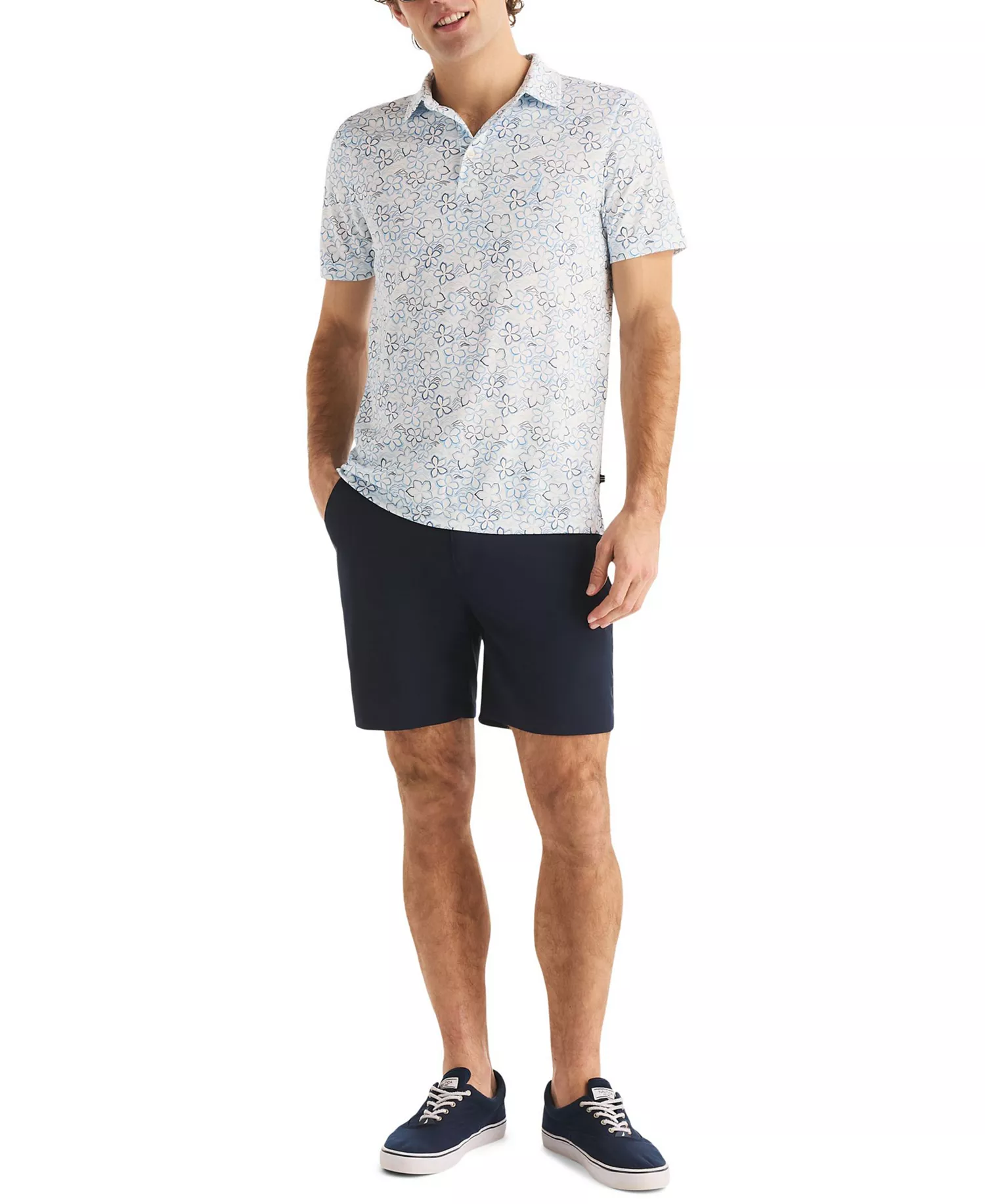 Men's Short-Sleeve Floral Outline Print Golf Polo Shirt - Sky Blue - L