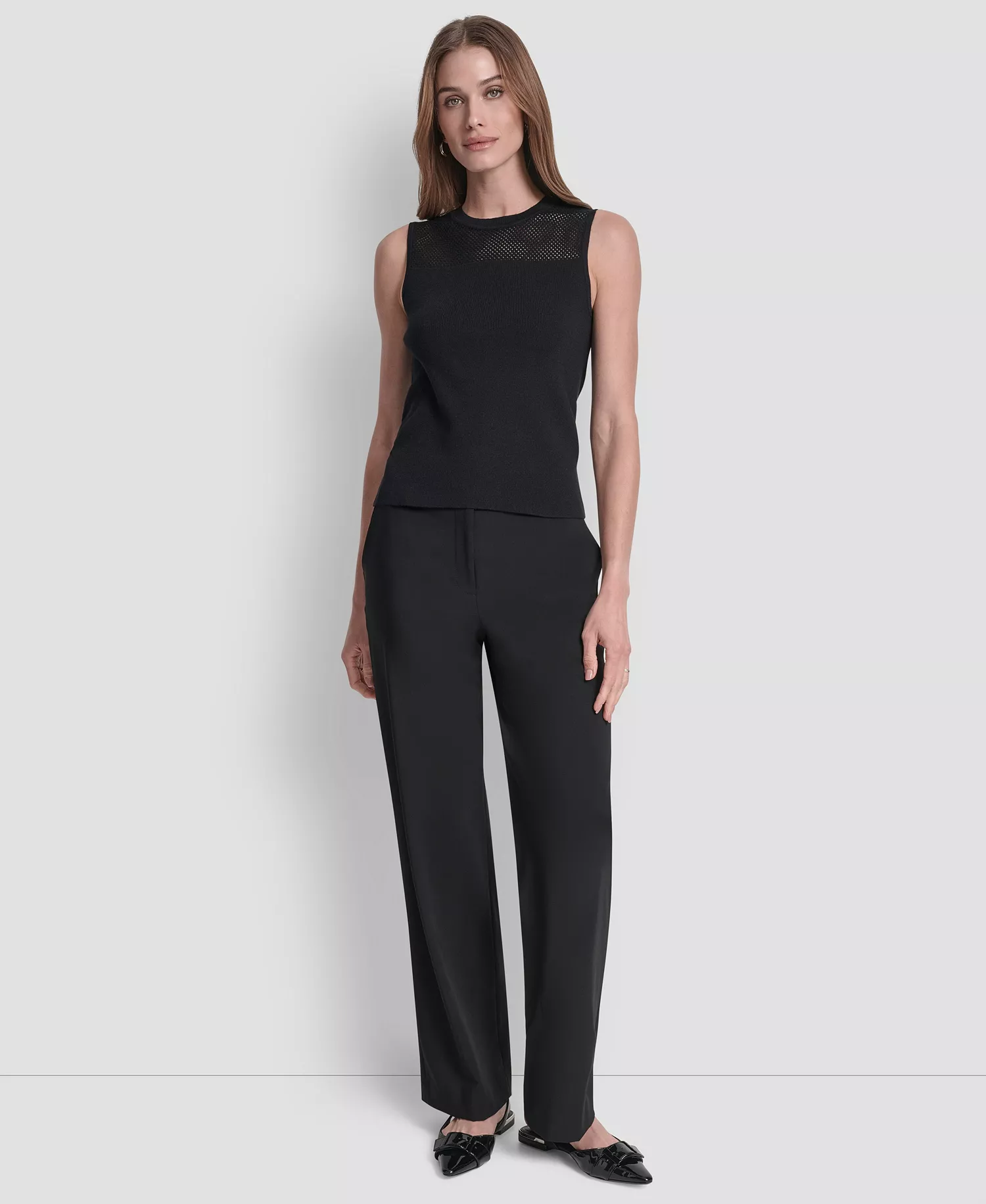 Women's Sleeveless Mesh Yoke Sweater - Black - M