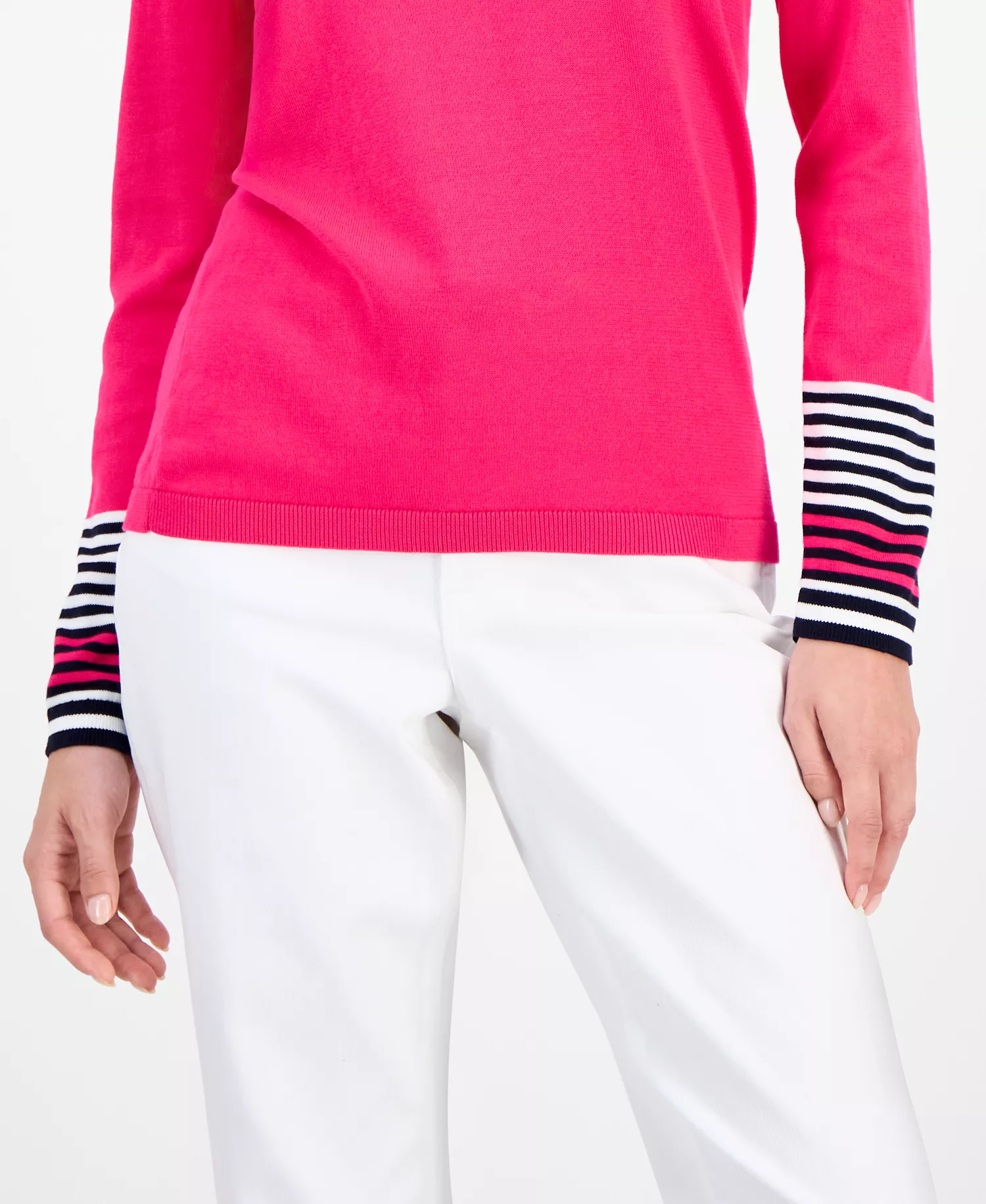 Nautica Women's Cotton V-Neck Sweater - Aster Pink Multi - L