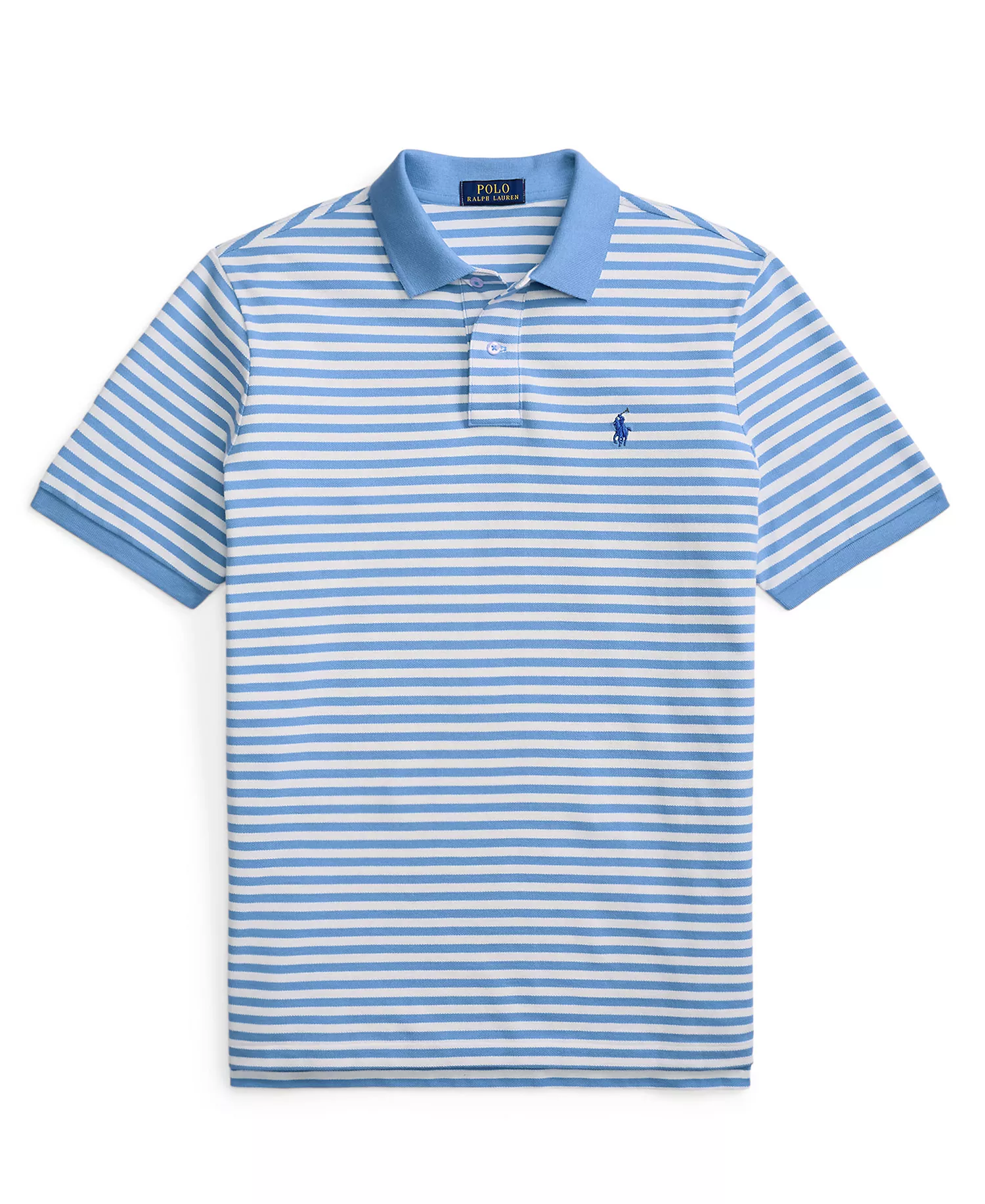 Men's Classic-Fit Striped Mesh Polo Shirt - Bristol Blue/White - L