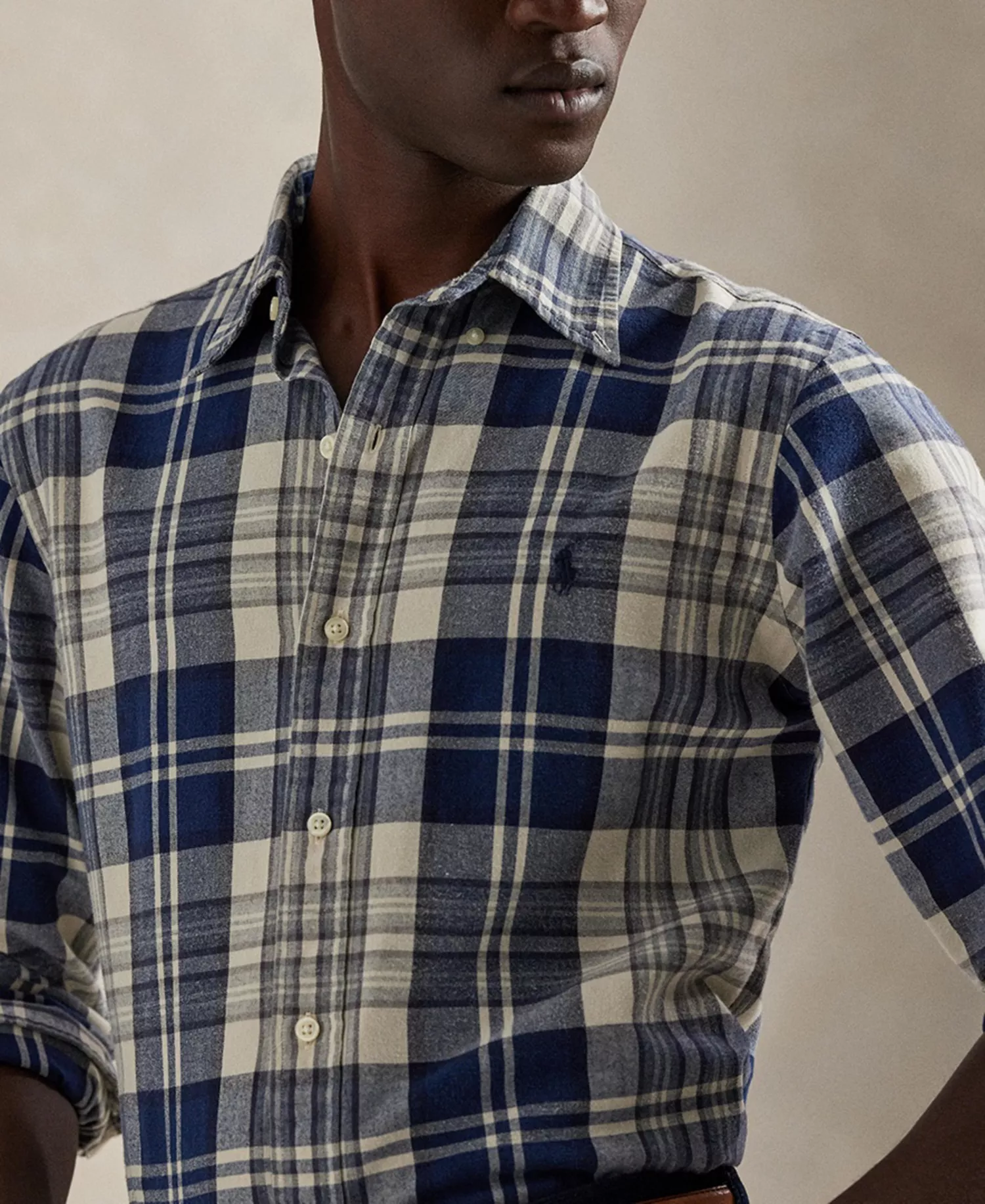 Men's Long-Sleeve Oxford Shirt - 7049 Off White Navy Multi - 2XL