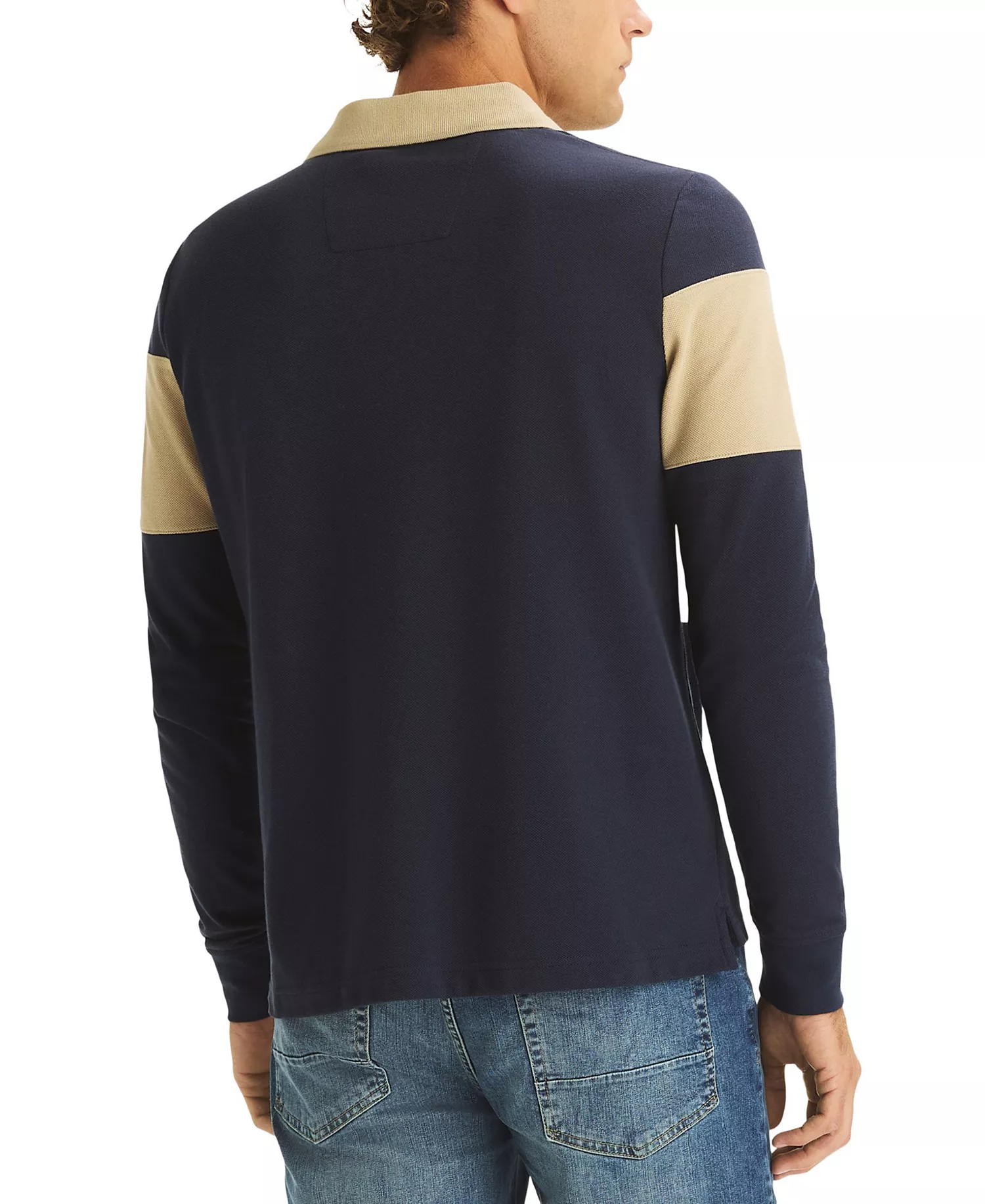 Men's Color-Block Long-Sleeve Rugby Polo Shirt - Navy Seas - XL