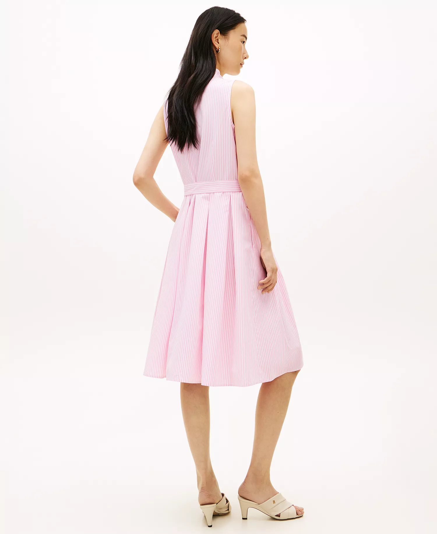 Women's Poplin Frill Collared Shirt Dress - Pink - L