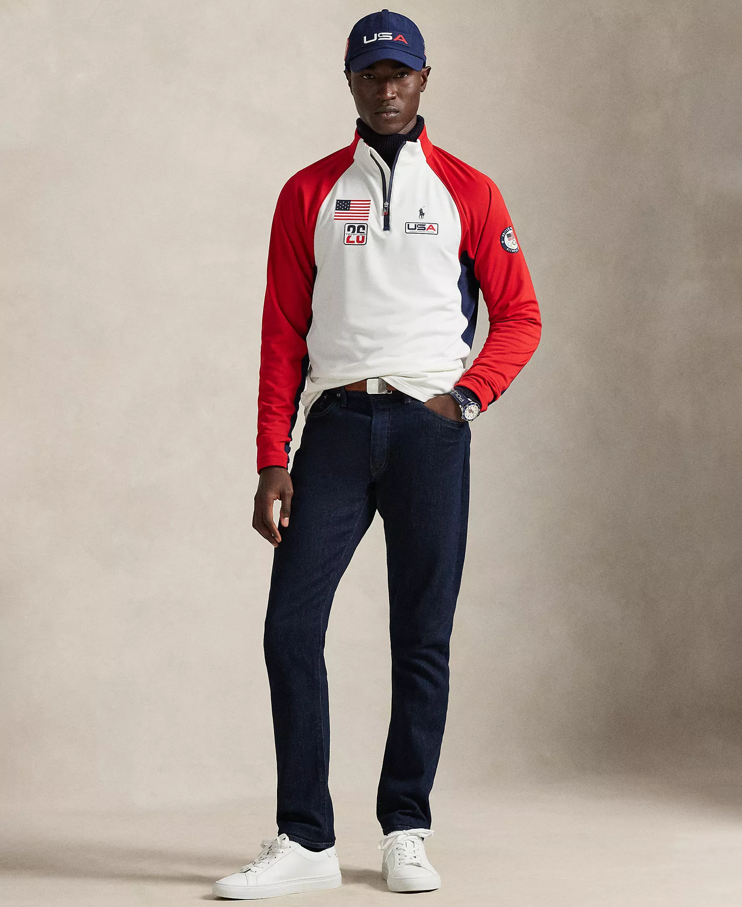 Men's Team USA Stretch Fleece Pullover - Ceramic White Multi - L