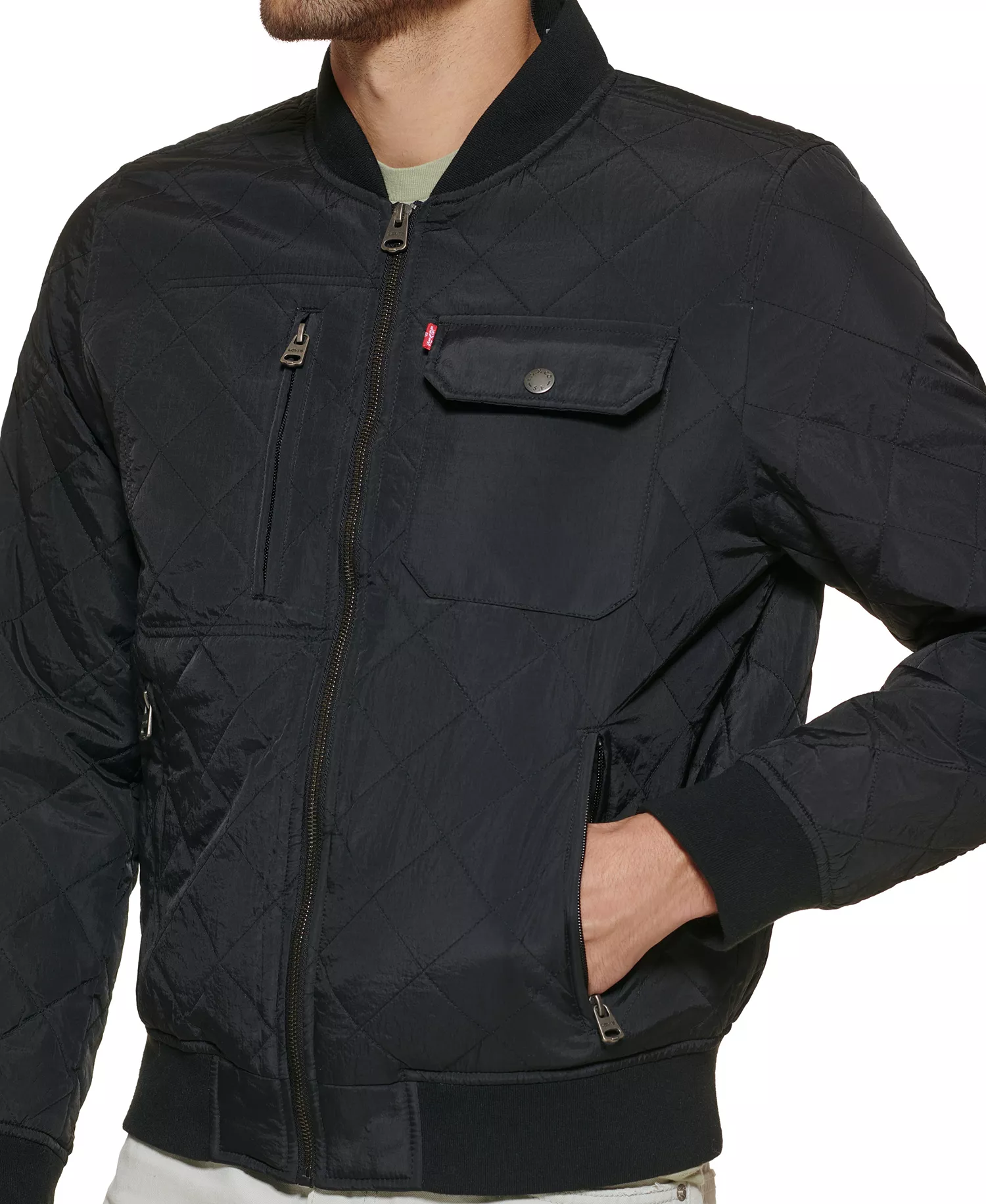 Men's Regular-Fit Diamond-Quilted Bomber Jacket  - Black - 2XL