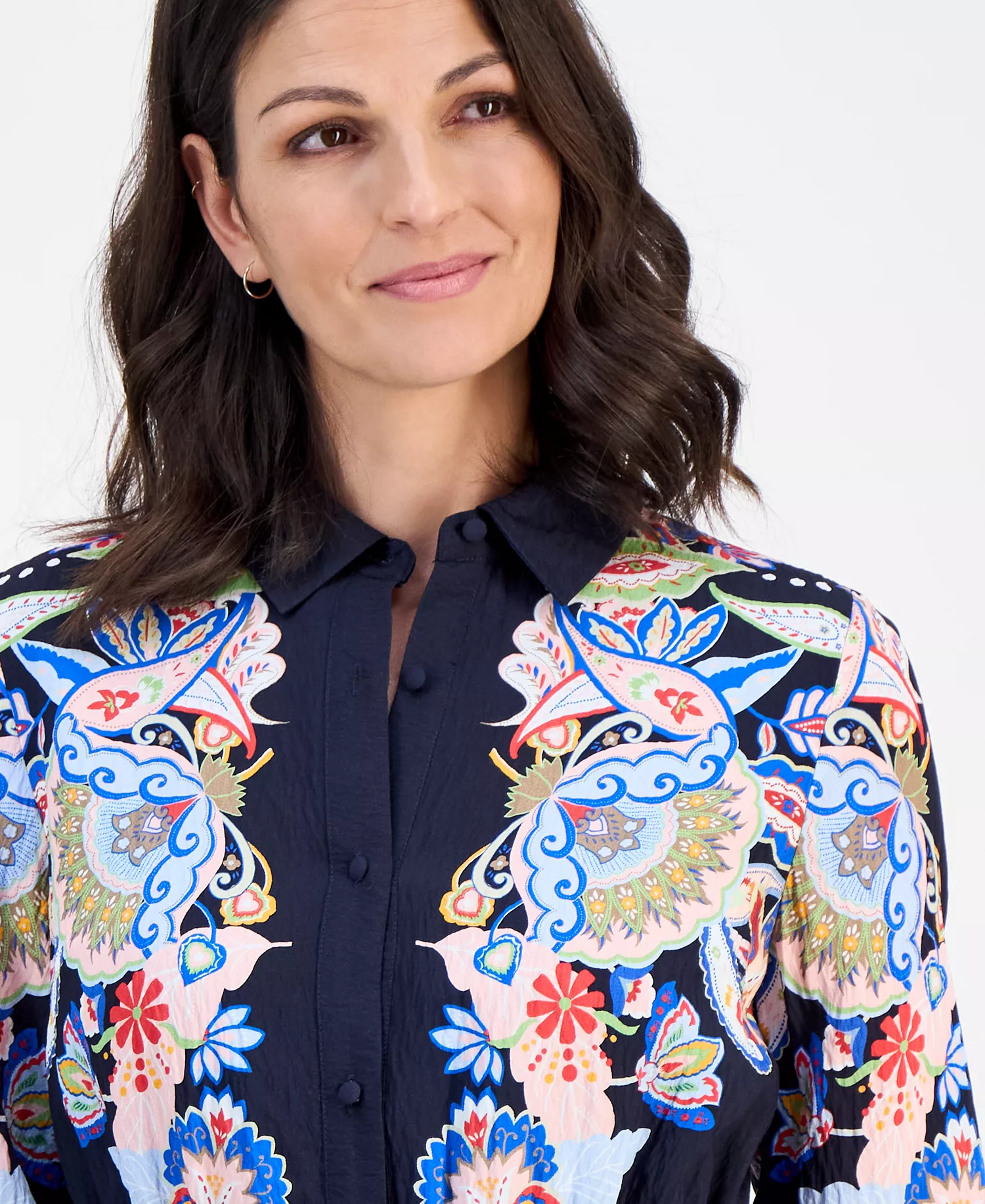 Women's Paisley Button-Down Midi Dress - Daphne Garden - L