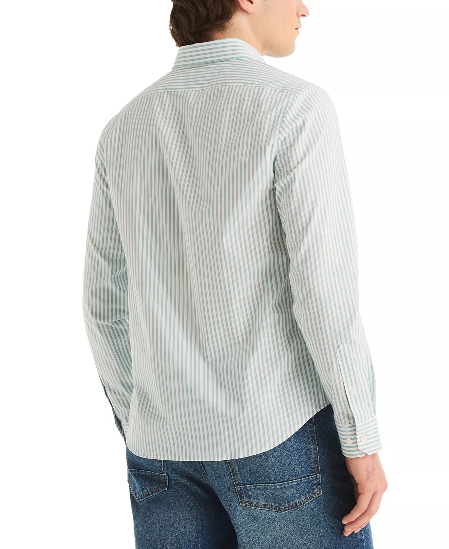 Men's Long-Sleeve Stripe Collared Shirt - Aqua Blue - L
