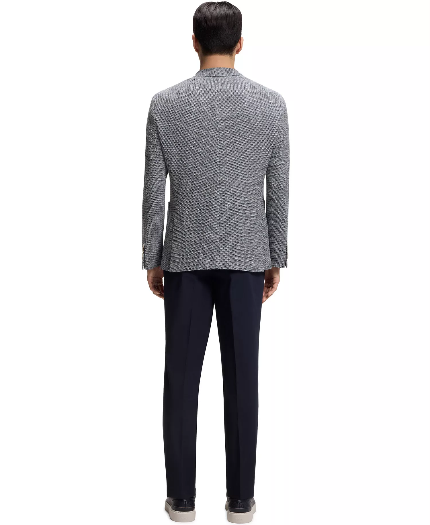 Men's Patterned Linen Blend Regular-Fit Blazer - Dark Blue - 40R