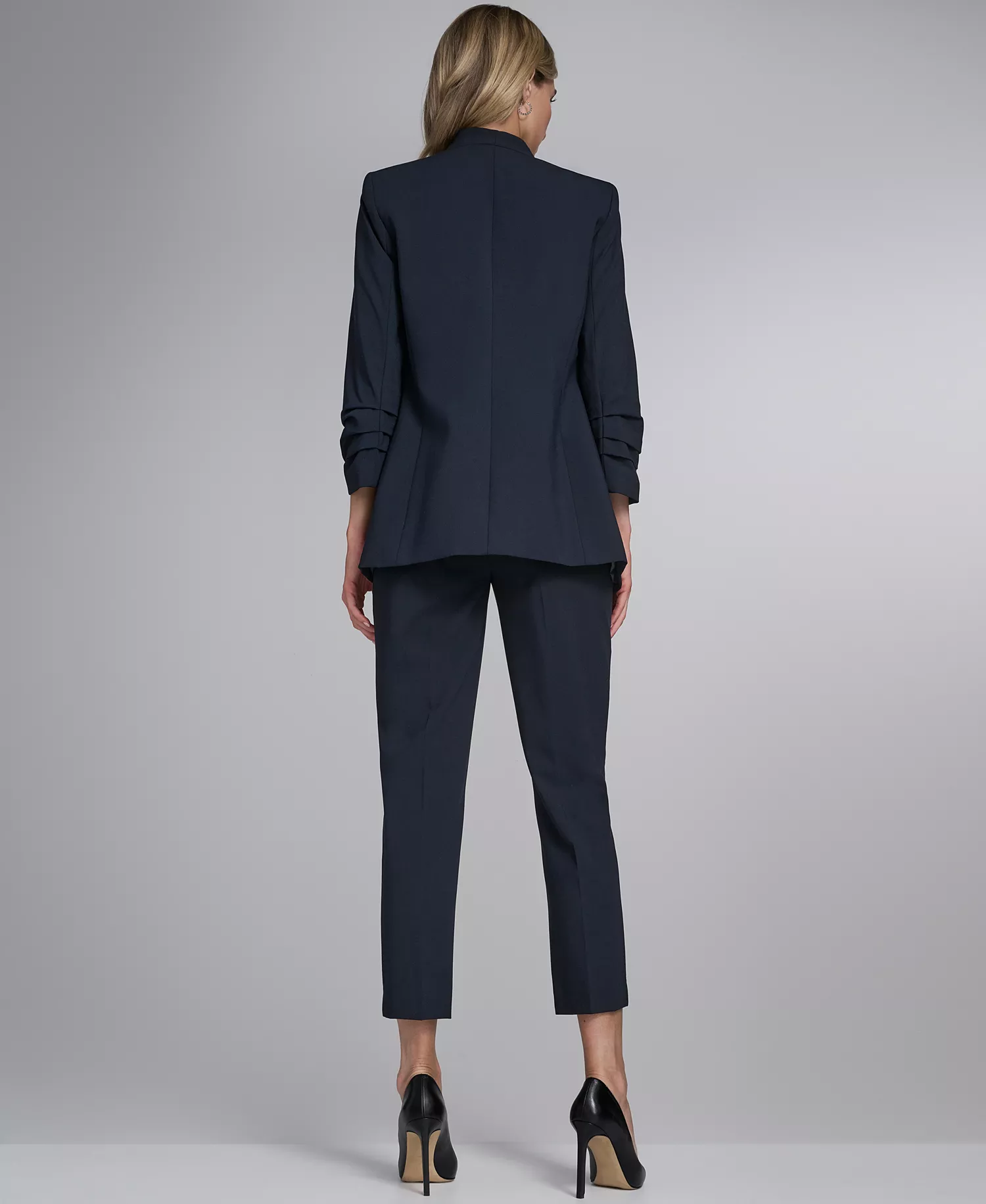 Women's Open-Front Collarless Jacket - Navy - 10