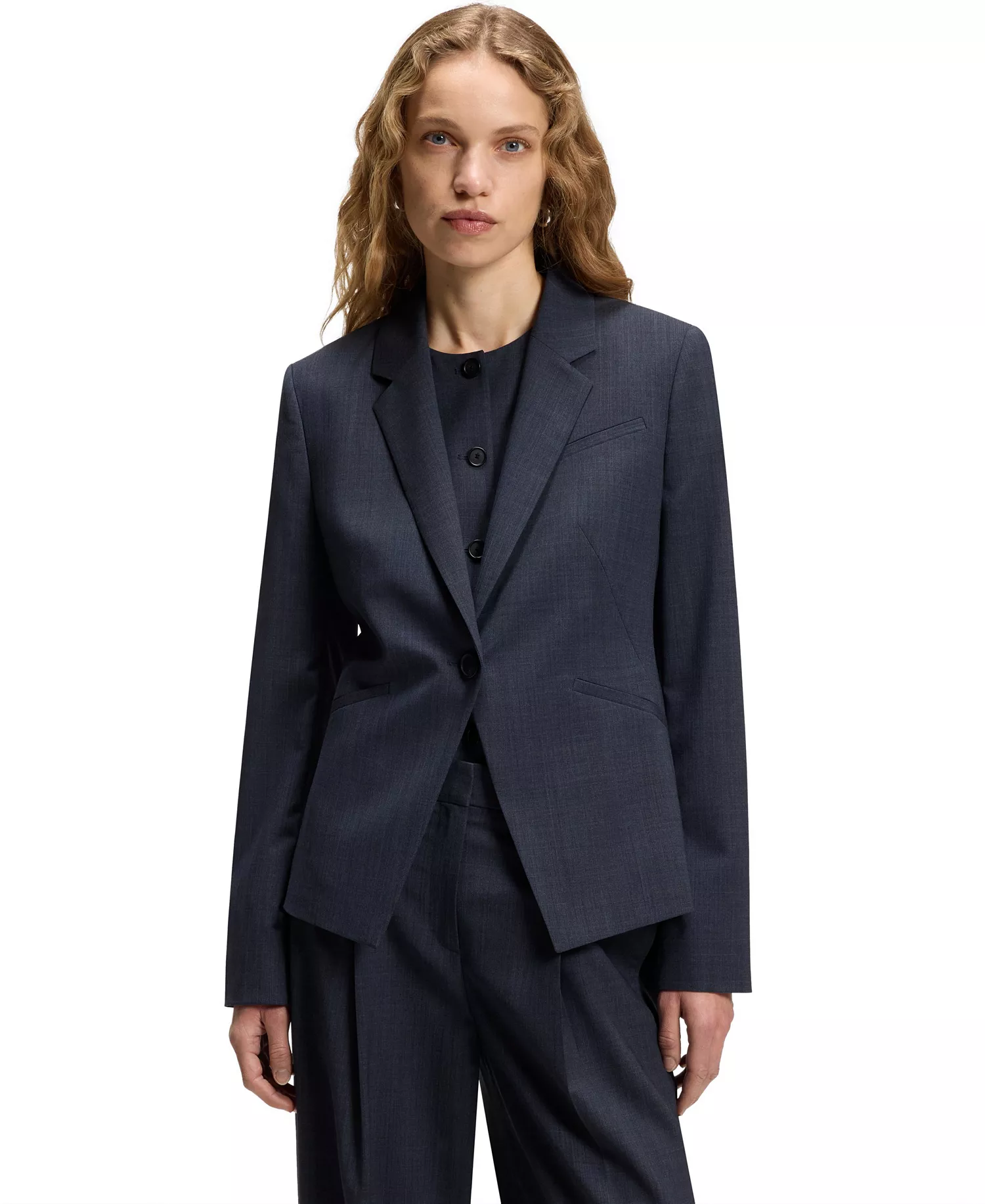BOSS by Women's Mélange Virgin Wool Slim-Fit Blazer - Dark Blue - 0