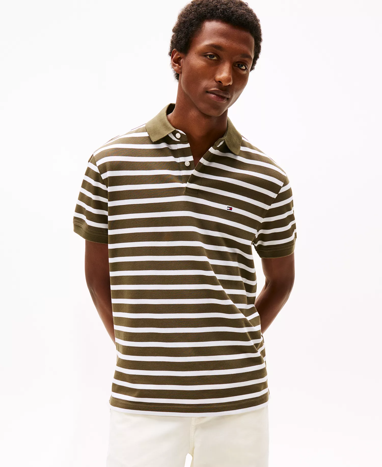 Men's Cotton Classic-Fit 1985 Polo Shirt - Army Green / White - 3XL