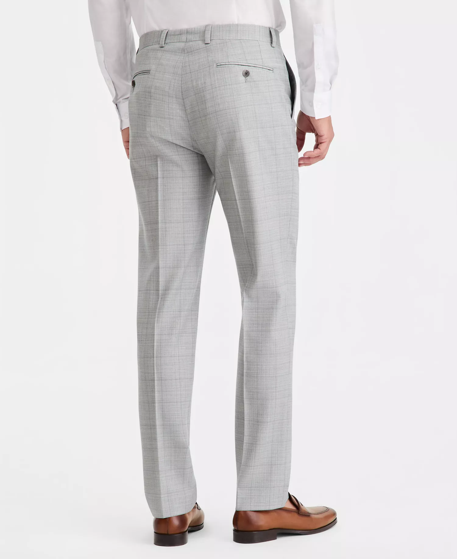 Men's Slim-Fit Windowpane Wool-Blend Suit Separates Pants - Light Grey Windowpane - 28x29