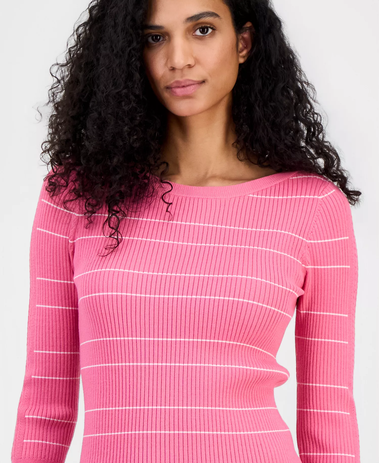 Women's Ribbed Boat-Neck Sweater - Parisian Pink / White - L
