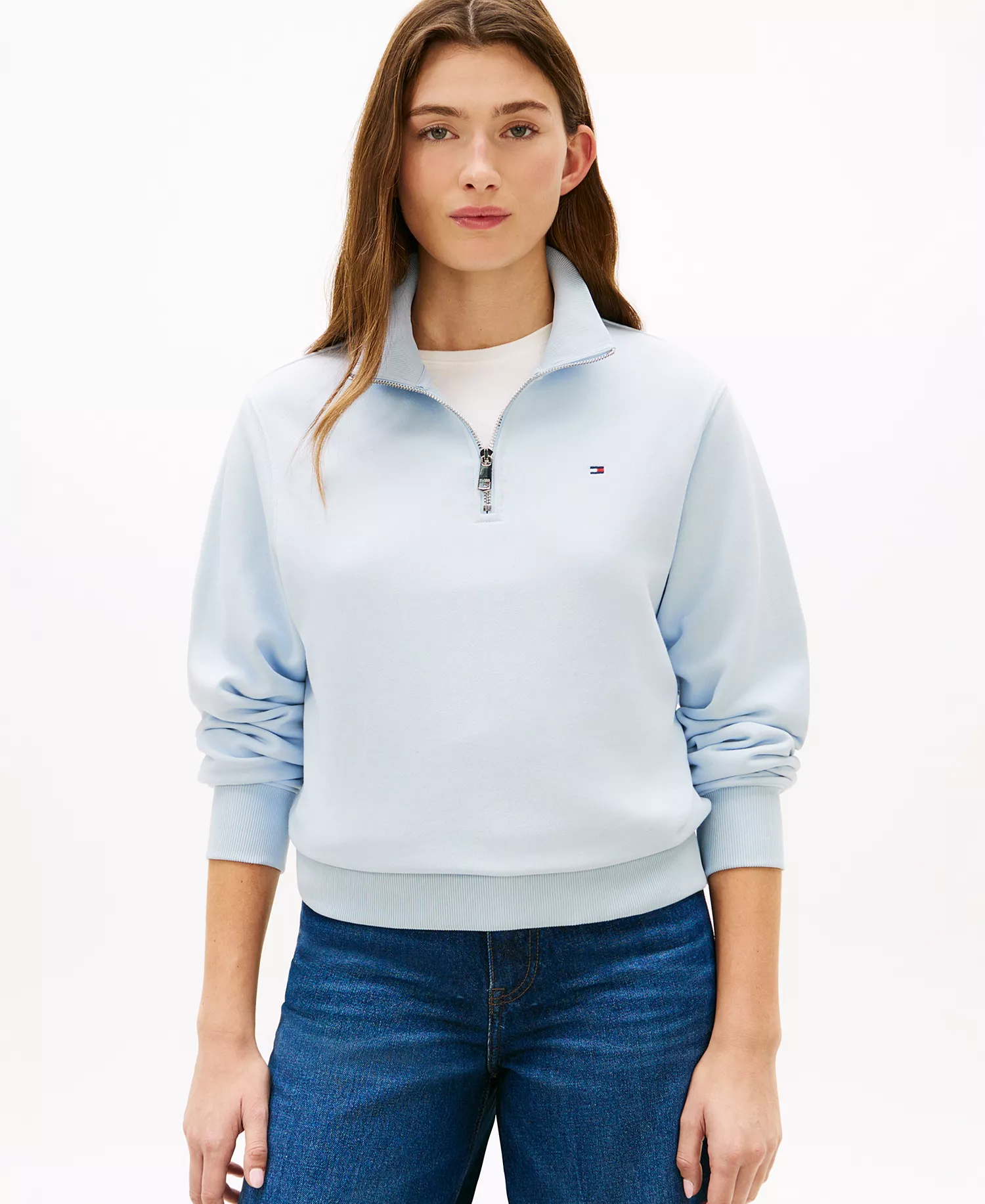 Women's Half-Zip Sweatshirt - Breezy Blue - L
