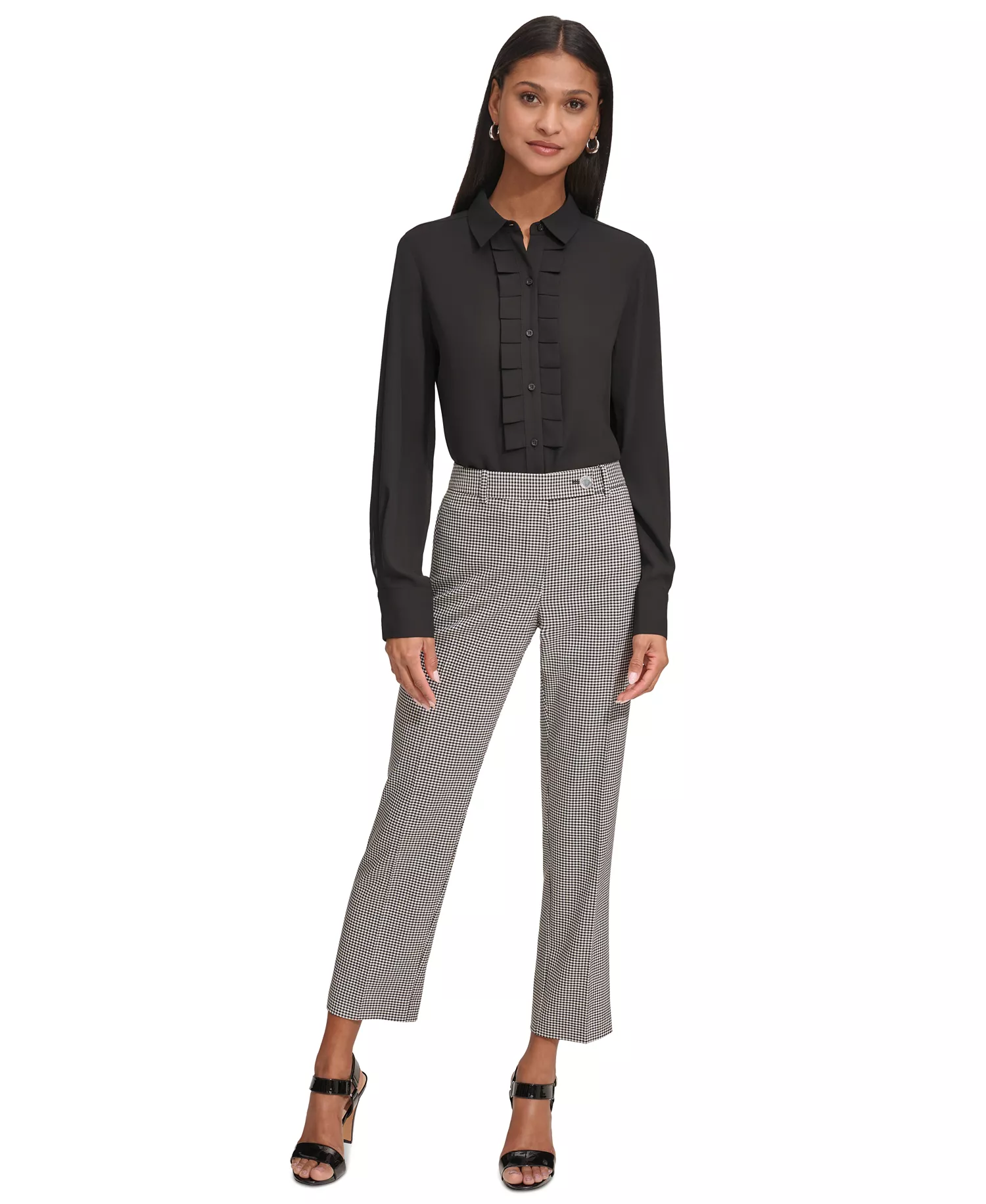 Women's Ruffled Blouse - Black - L