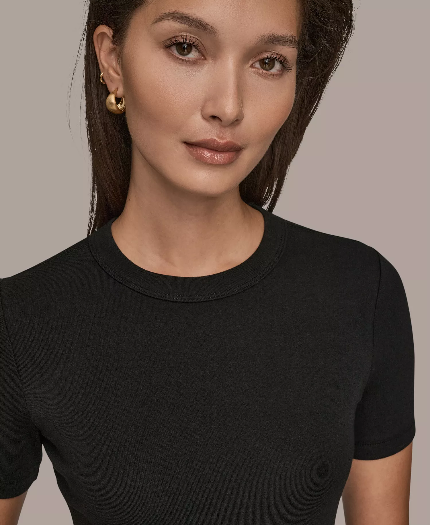 Women's Rib Short-Sleeve Crewneck T-Shirt - Black - L