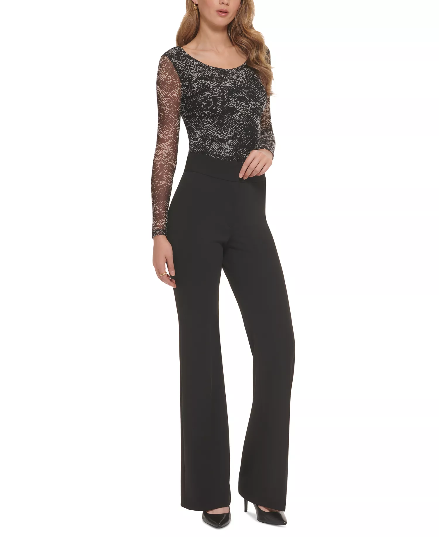 Polished High Waist Wide Leg Trousers - Black - 0