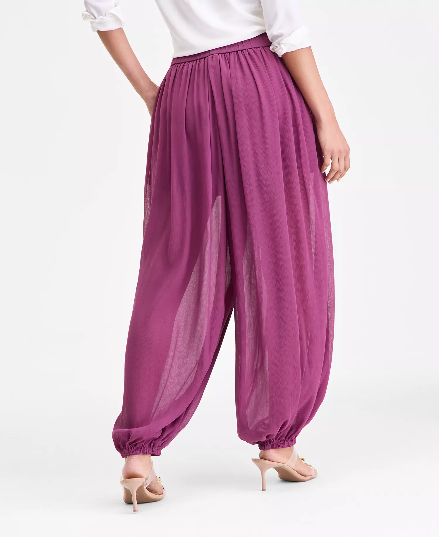 Women's Pull-On Crinkle-Chiffon Balloon Pants, Macy's Exclusive - Amaranth - L